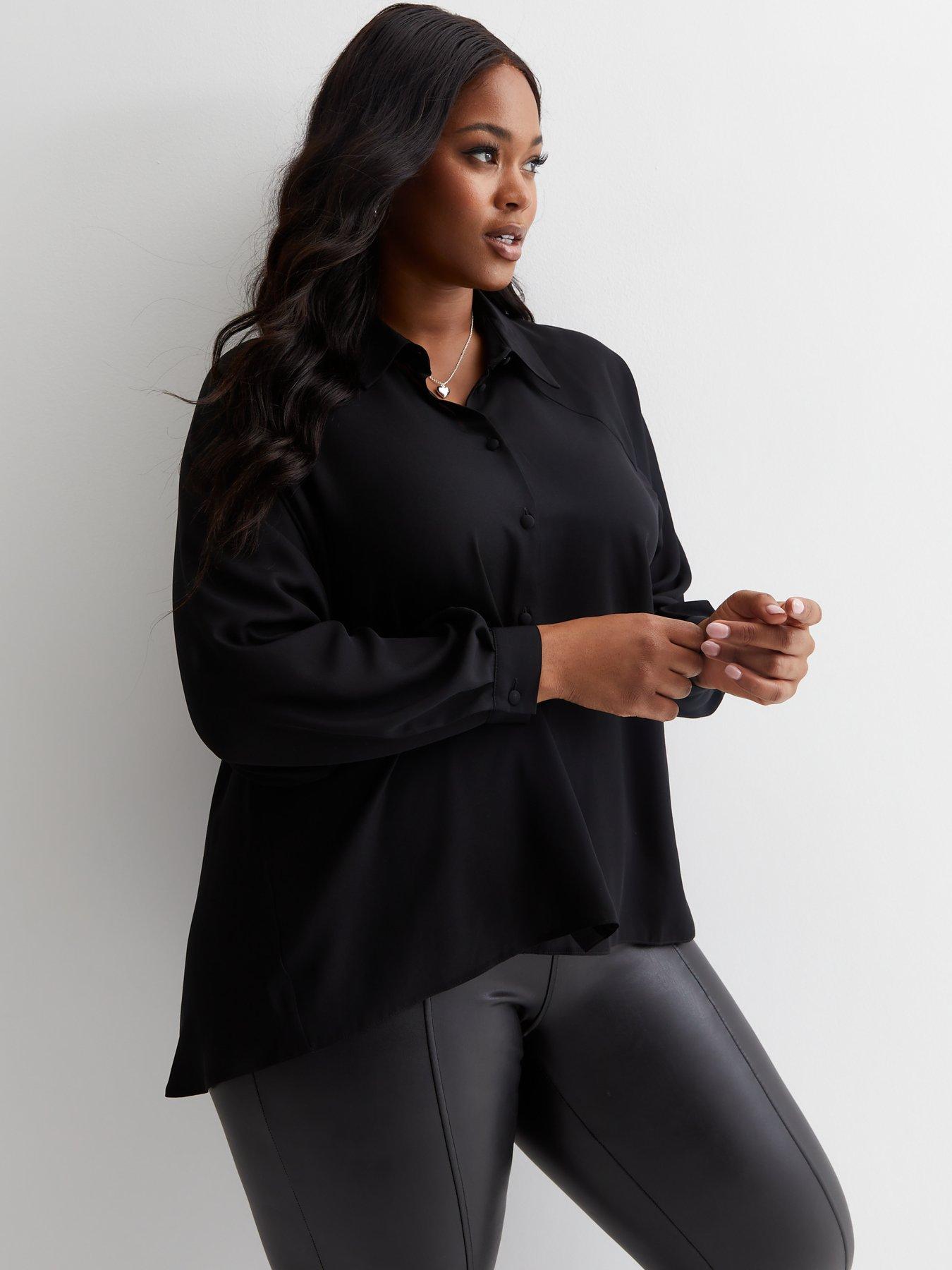 New Look Curves Black Lace Back Oversized Shirt