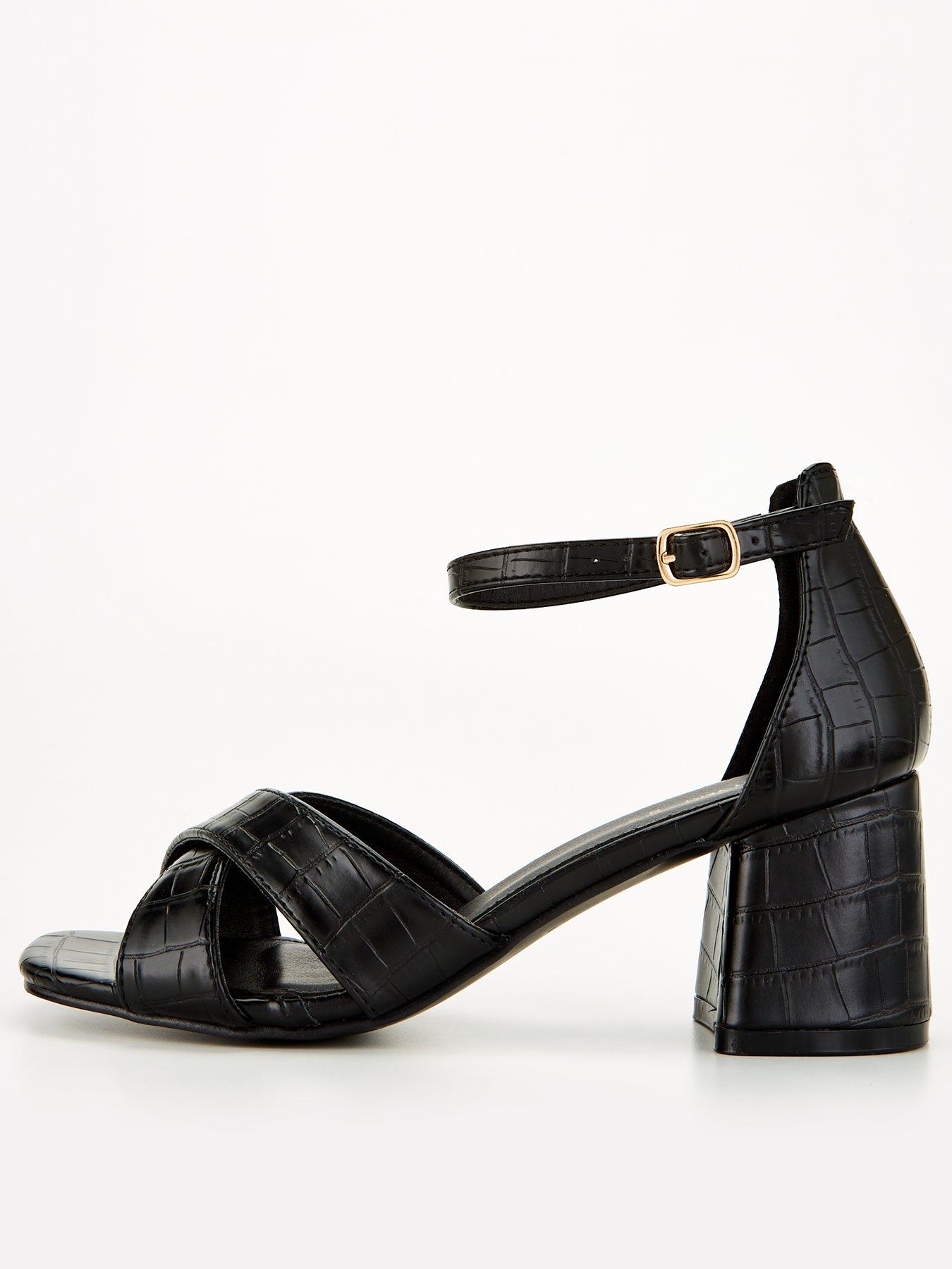 Black heeled sandals wide fit online