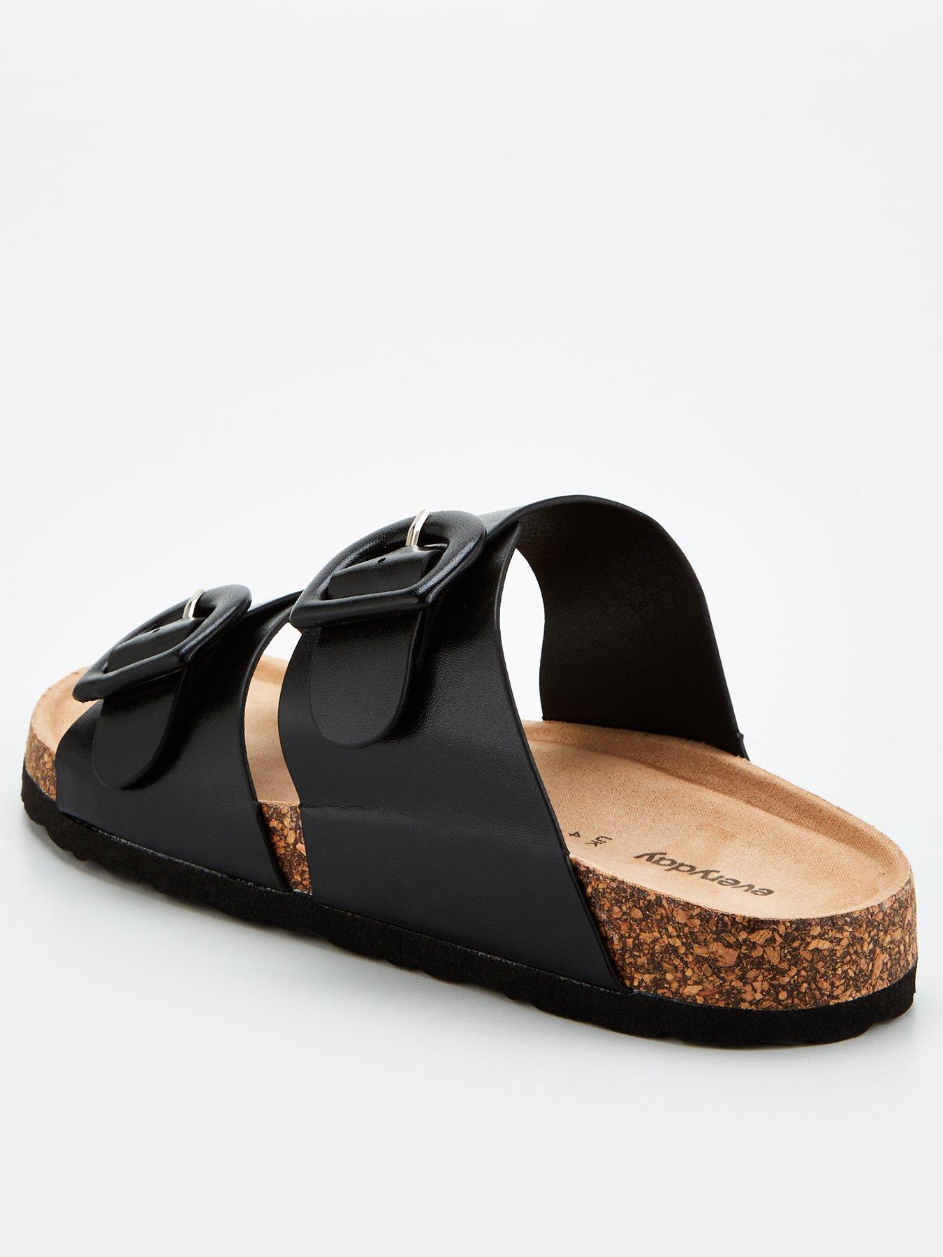 LIMITED COLLECTION Black Footbed Buckle Sandals In Extra Wide Fit