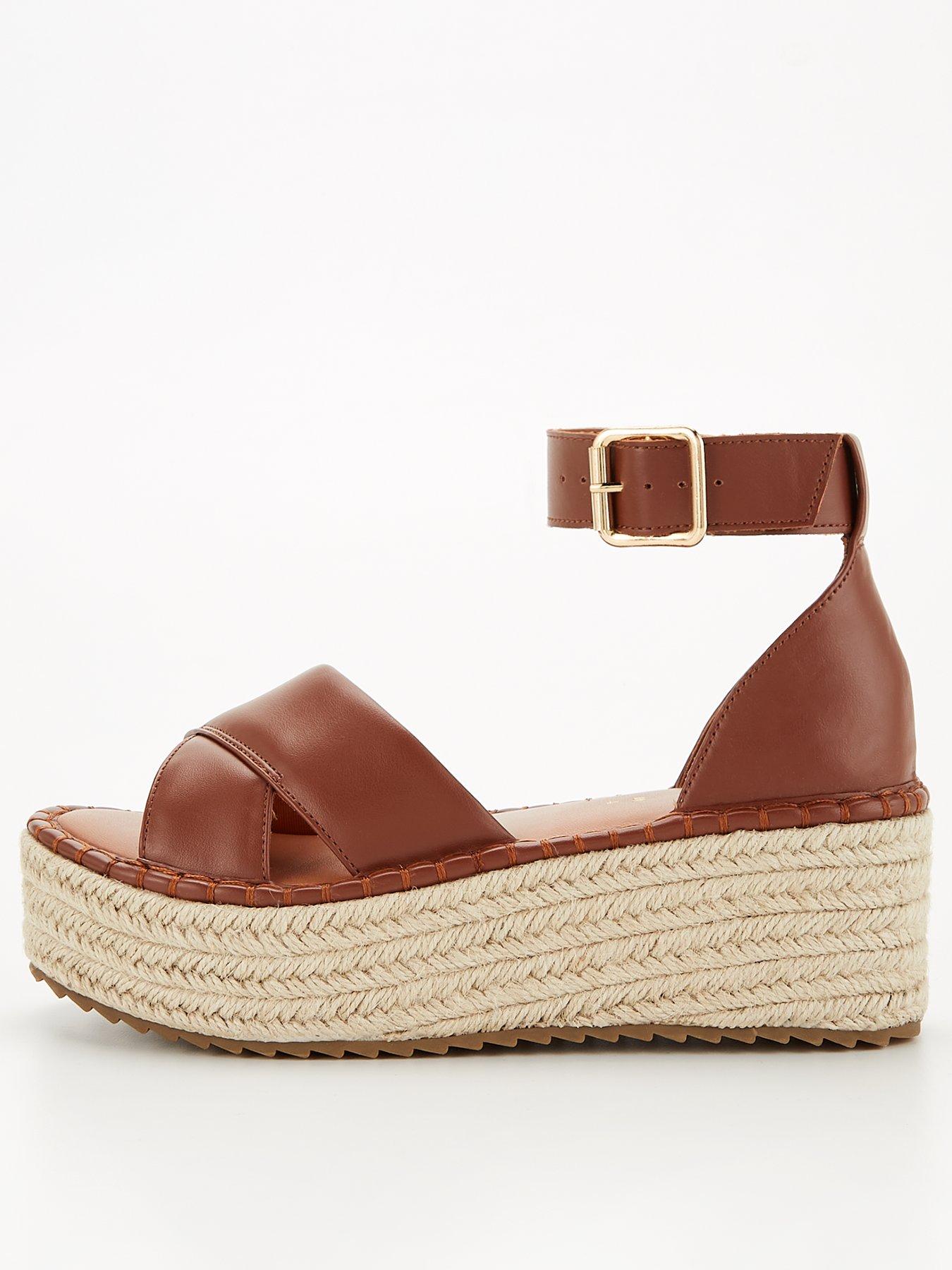 V by Very Cross Strap Wedge Sandal Tan Very