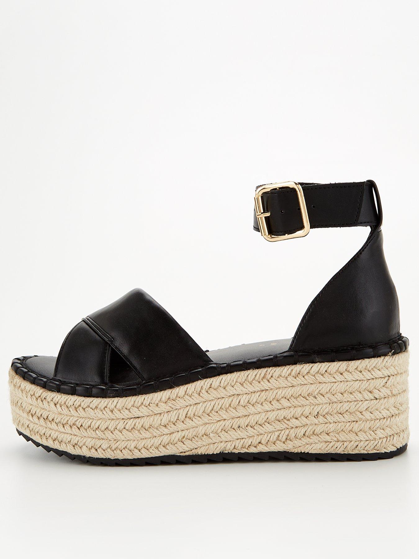 V by Very Cross Strap Wedge Sandal - Black | Very.co.uk