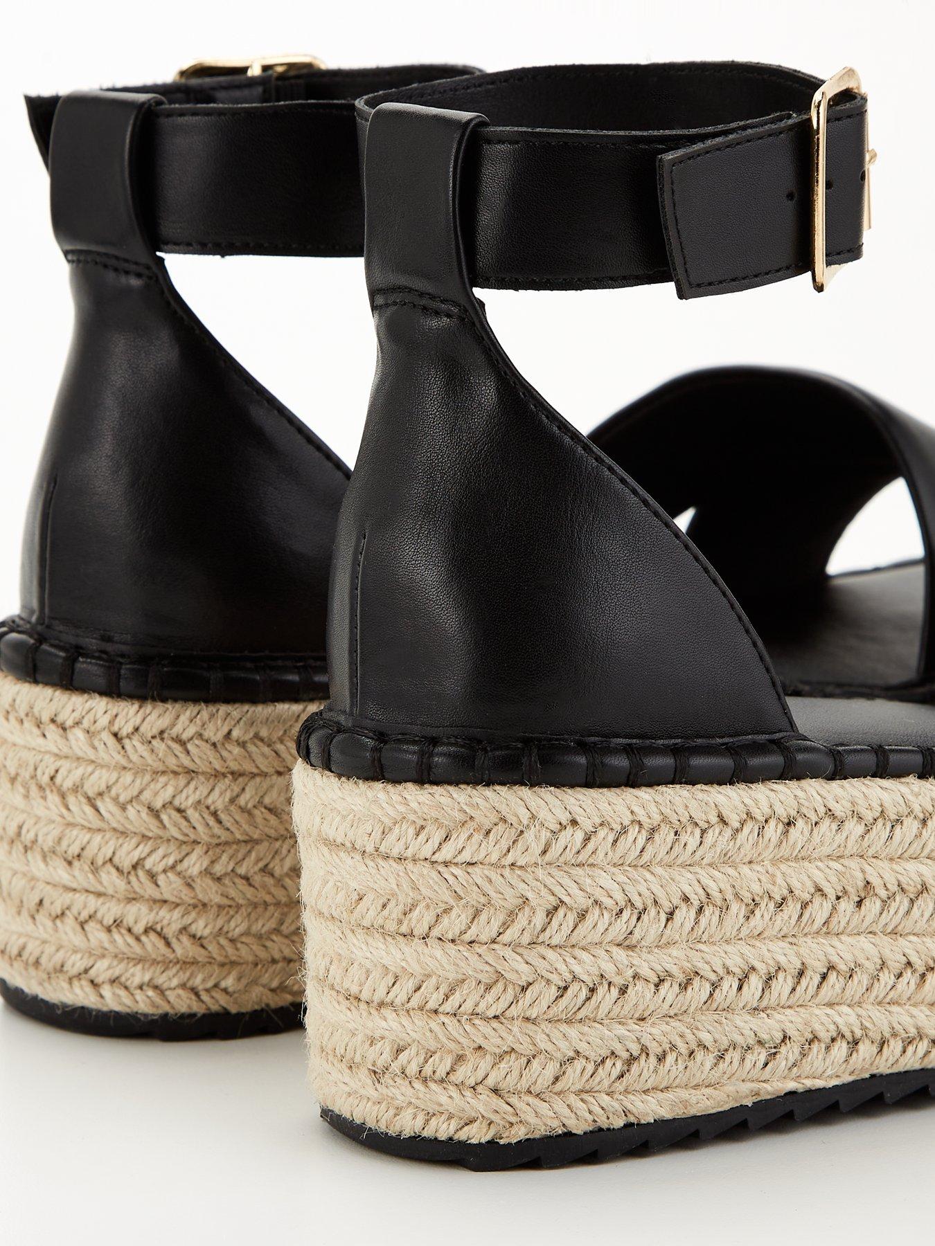 Cross Strap Wedge Sandal Black