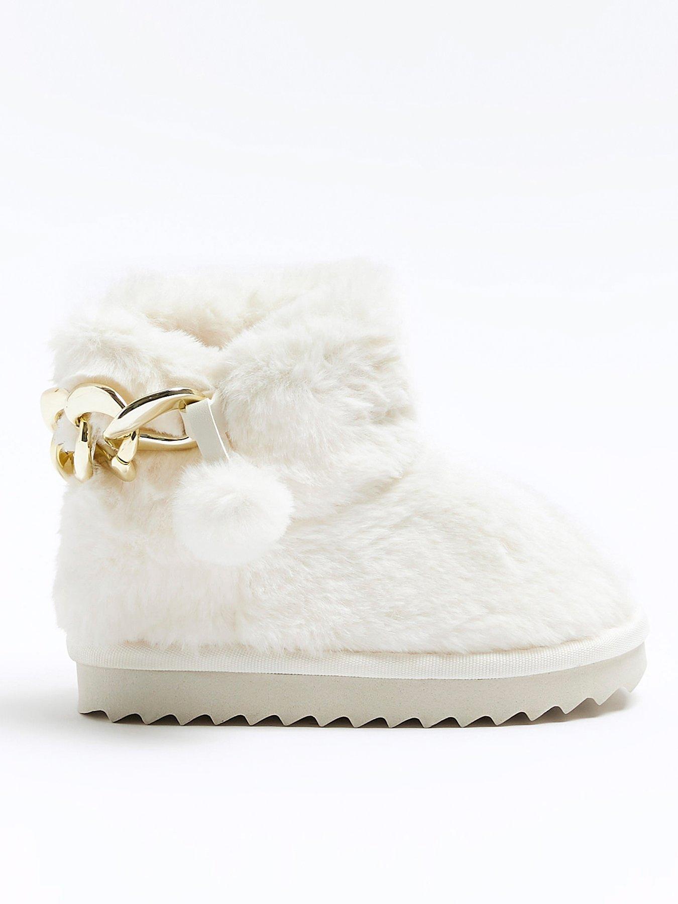 River Island Mini Mini Girls Faux Fur Slippers Cream very