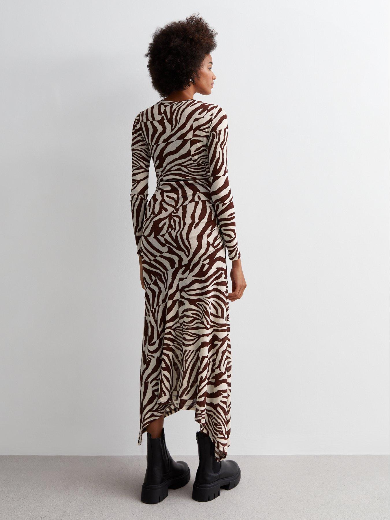 New Look Brown Animal Print Hanky Hem Midaxi Dress very