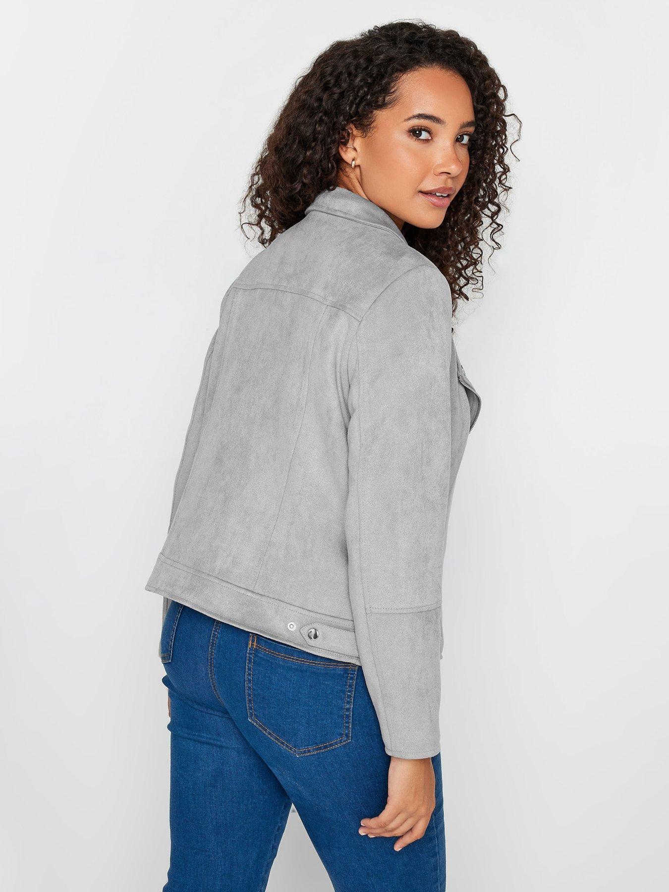 Grey faux suede biker on sale jacket