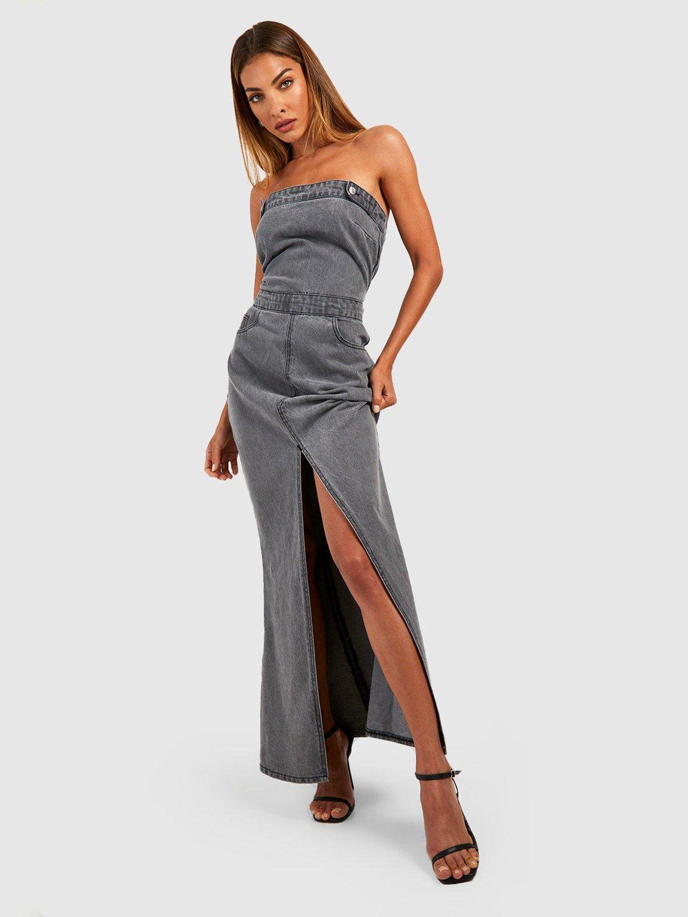 boohoo-bandeau-denim-maxi-dress-black