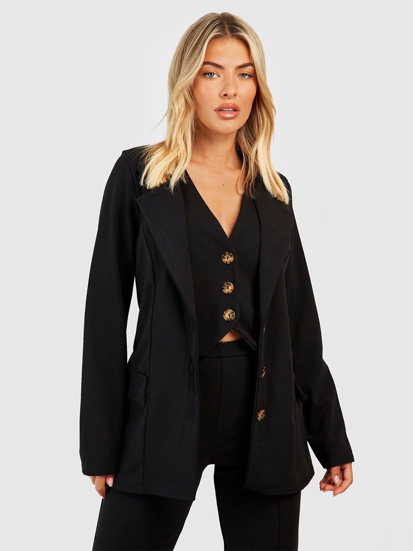 Crepe Tie Waist Tailored Blazer Black