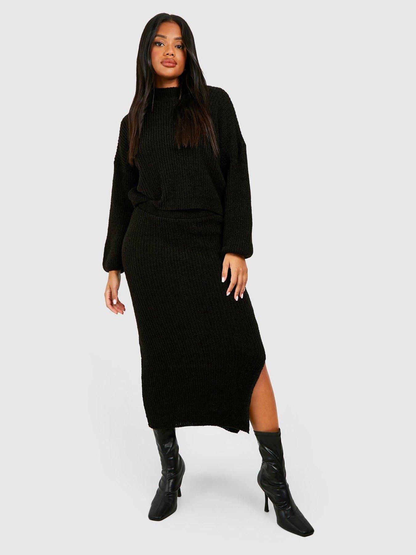 Knit skirt clearance co ord black