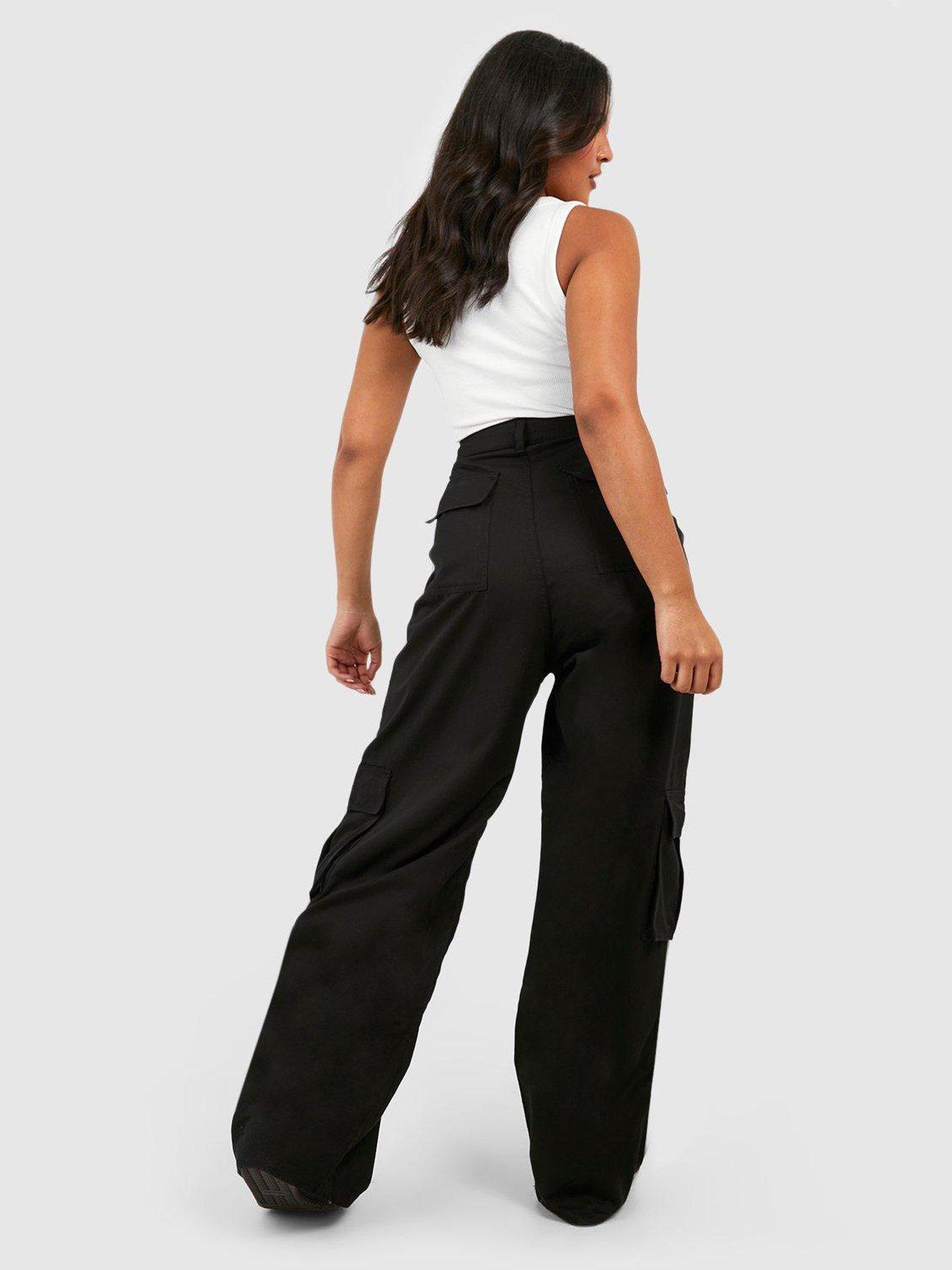 Boohoo Plus Plus High Waisted Straight Leg Cargo Pants Black Uk