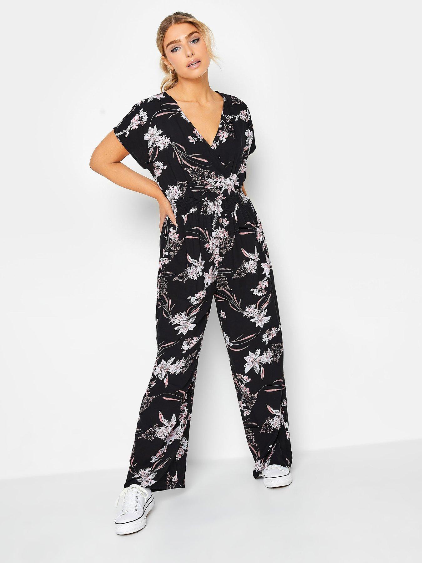 M&Co Black Floral Wrap Jumpsuit very.co.uk
