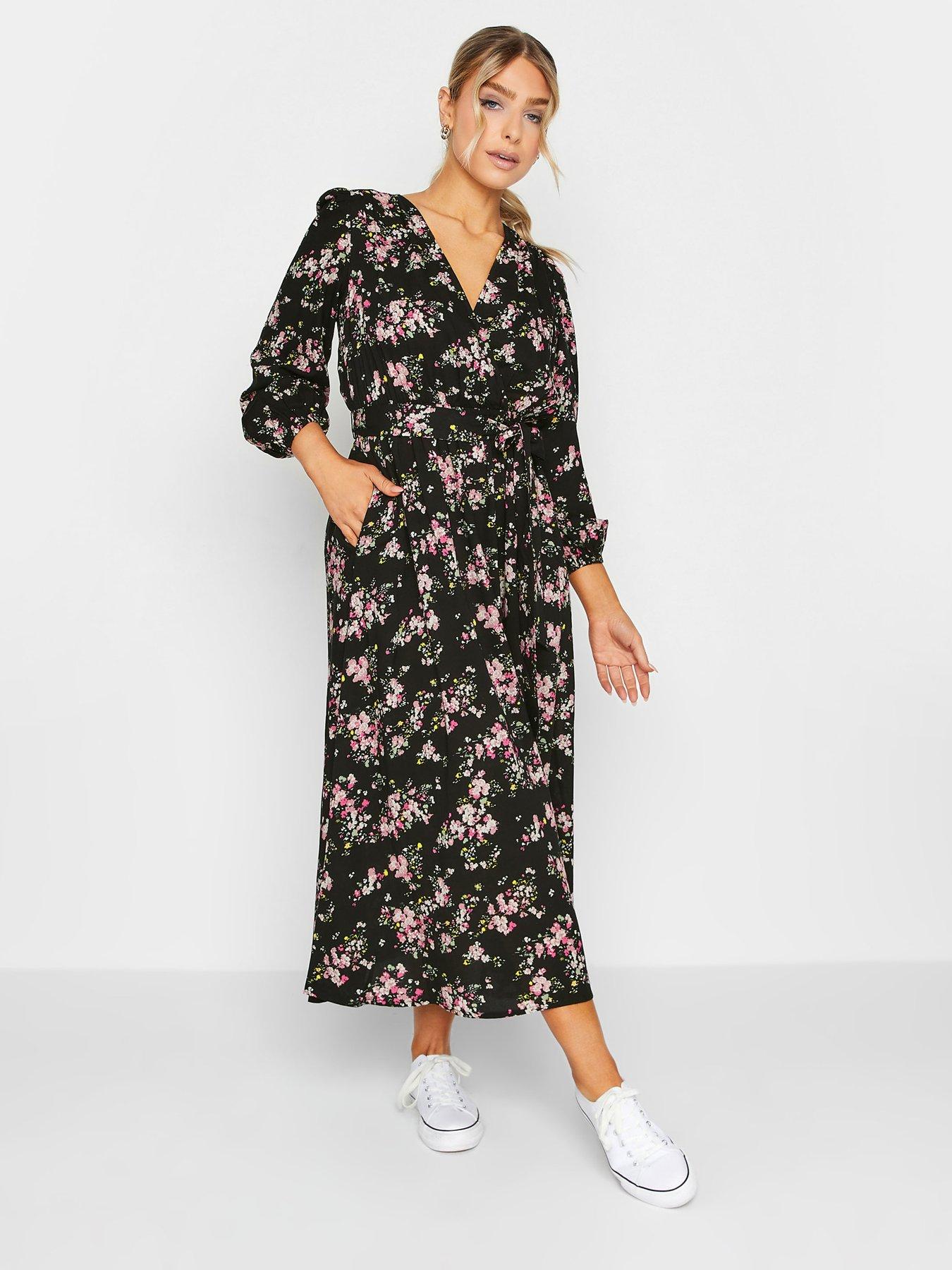 Long black shop flower dress