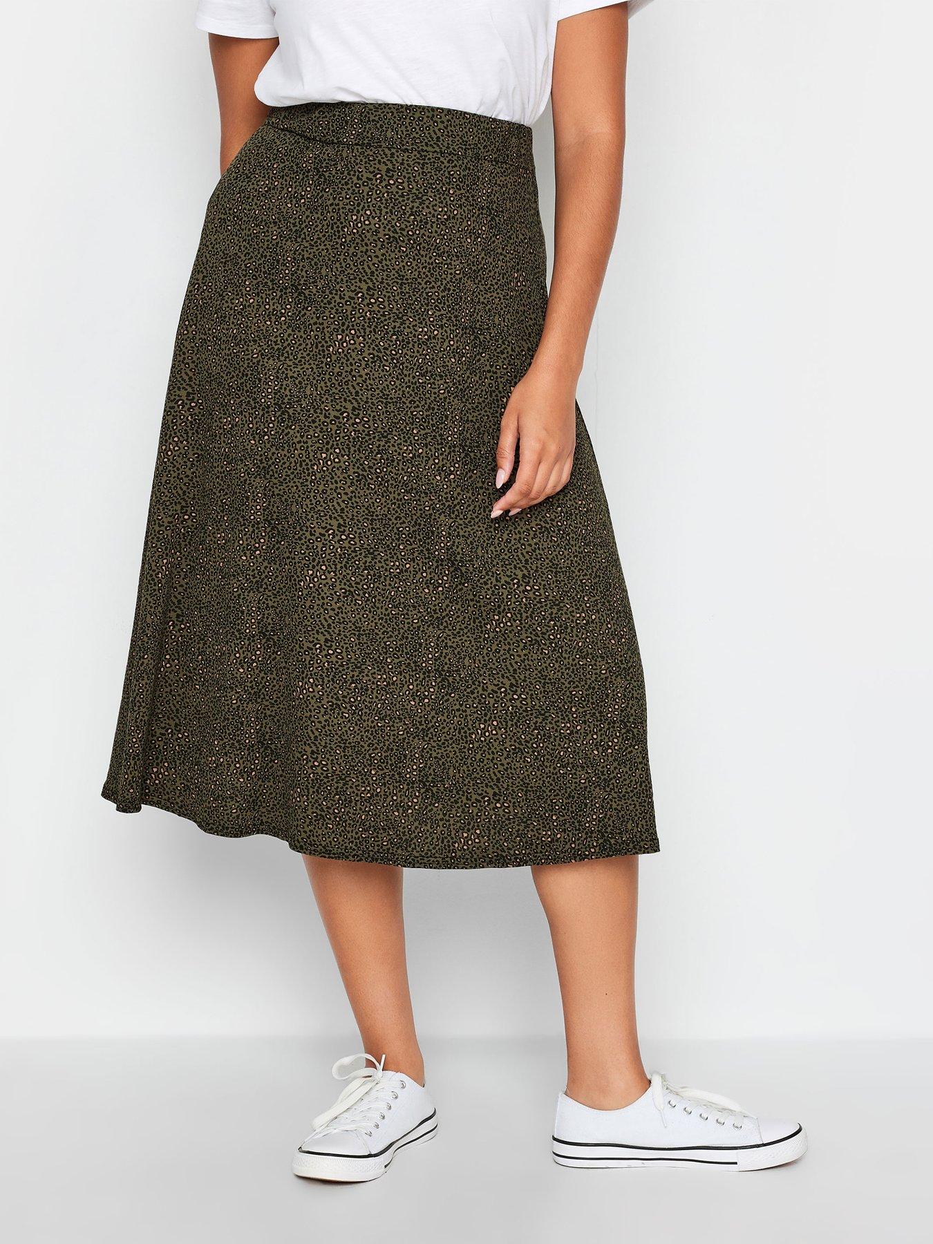 Khaki animal outlet print midi skirt