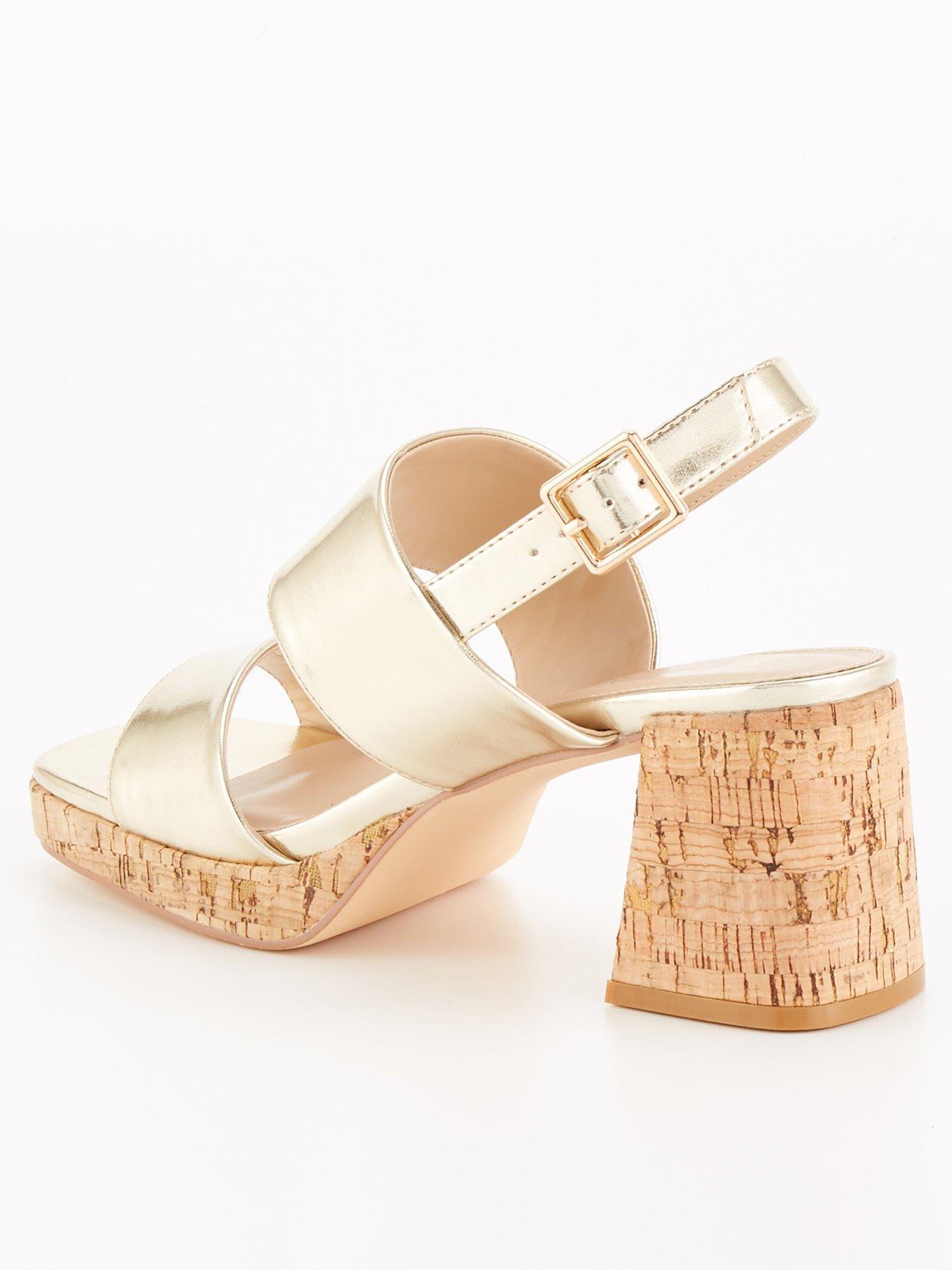 V by Very Mid Heel Cork Platform Sandal Gold Very.co.uk