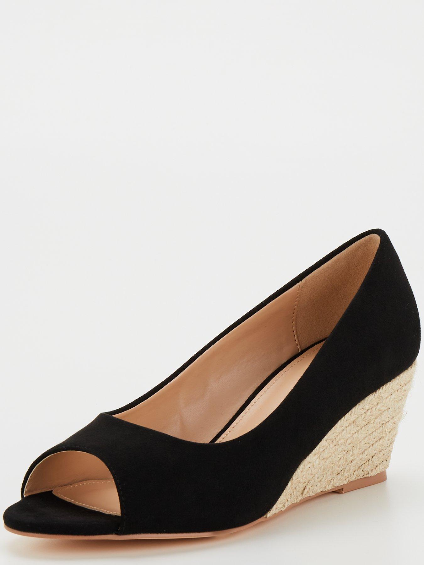 Wide Fit Peep Toe Wedge Shoe Black