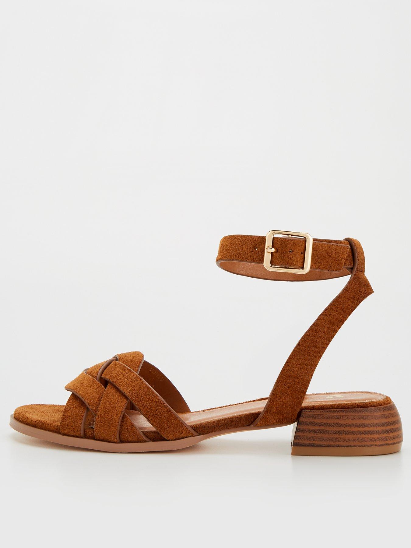 Mid heel brown sandals best sale