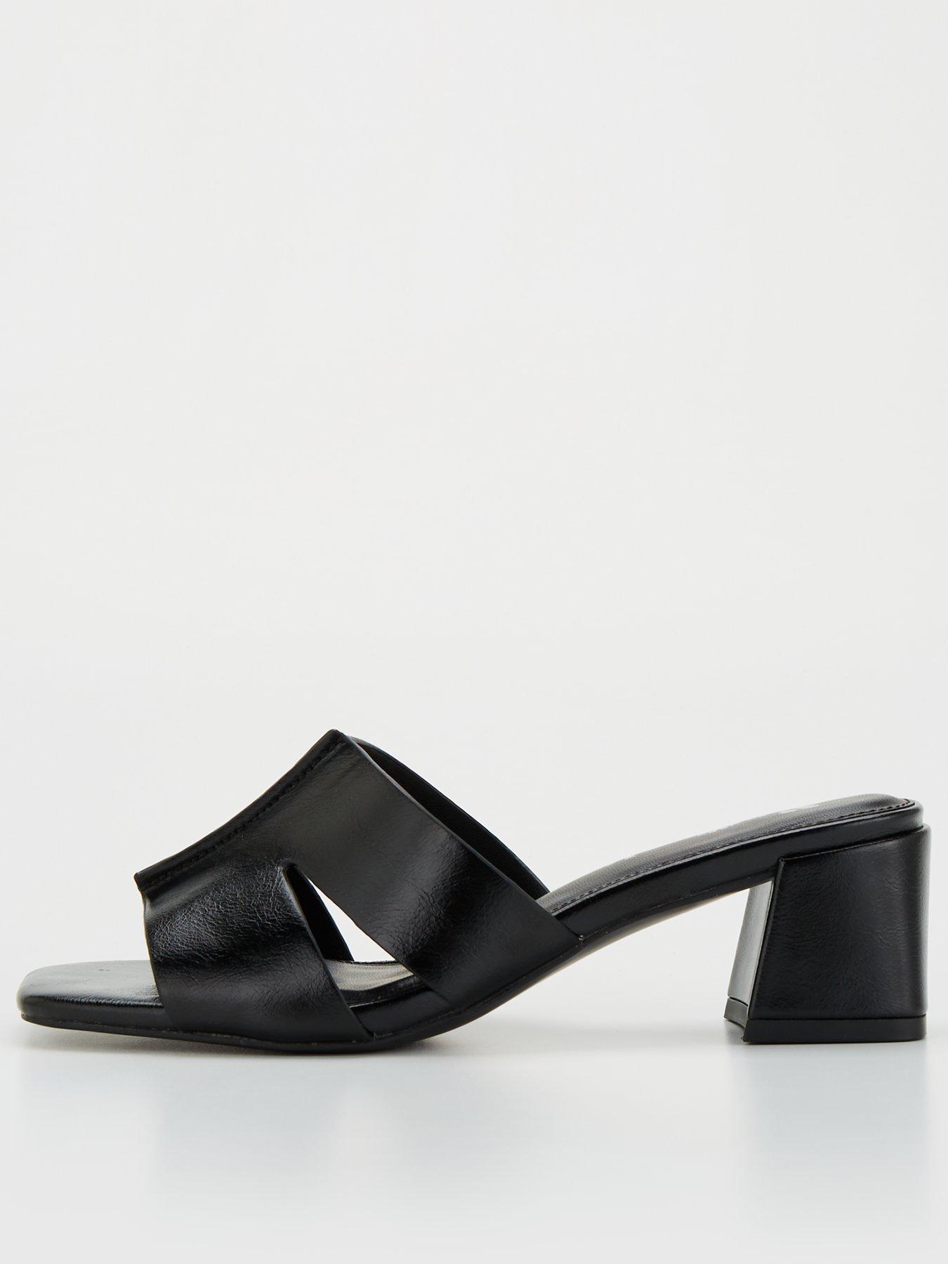 Block Heel Mule Sandal Black