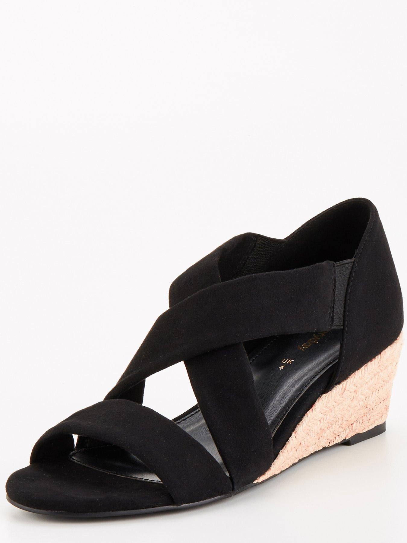 V by Very Low Strappy Wedge Sandal Black Very