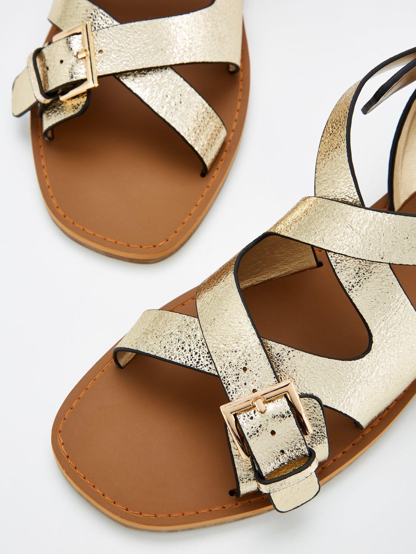 Gold strappy flat sandals uk best sale