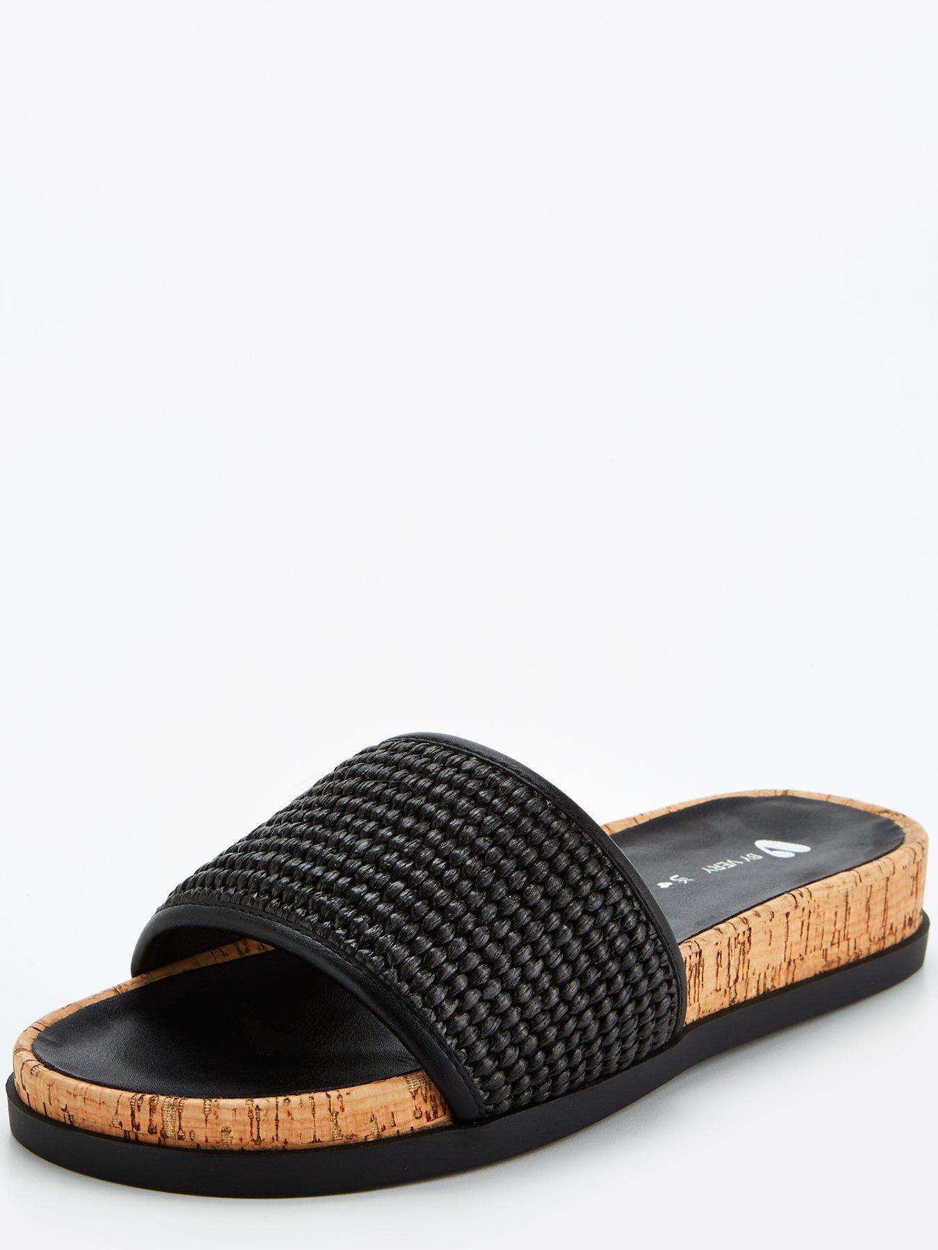 Image 2 of 6 of V by Very Raffia Cork Slider - Black