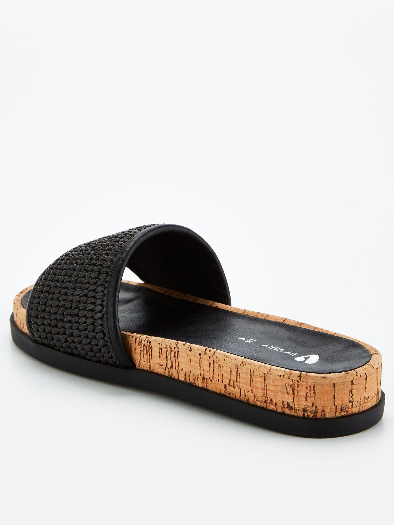 Image 3 of 6 of V by Very Raffia Cork Slider - Black