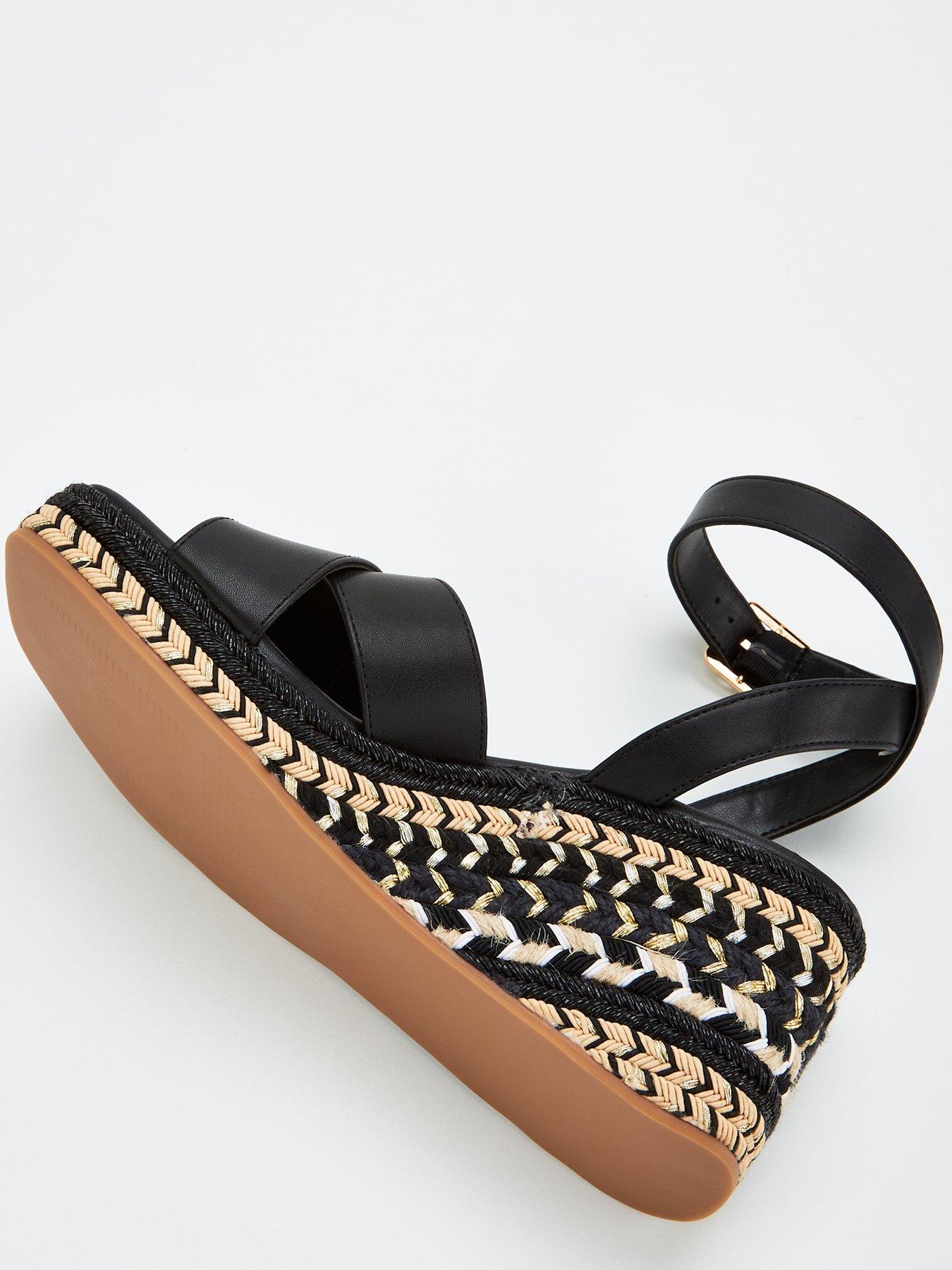 V by Very Cross Strap Mid Wedge Sandal Black Very.co.uk