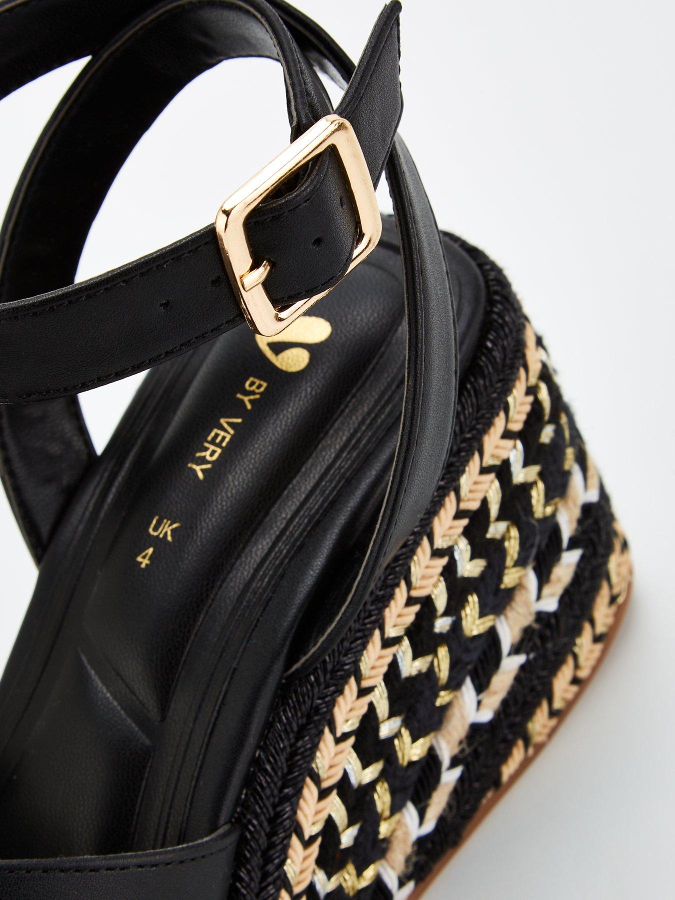 Black mid wedge sandals sale