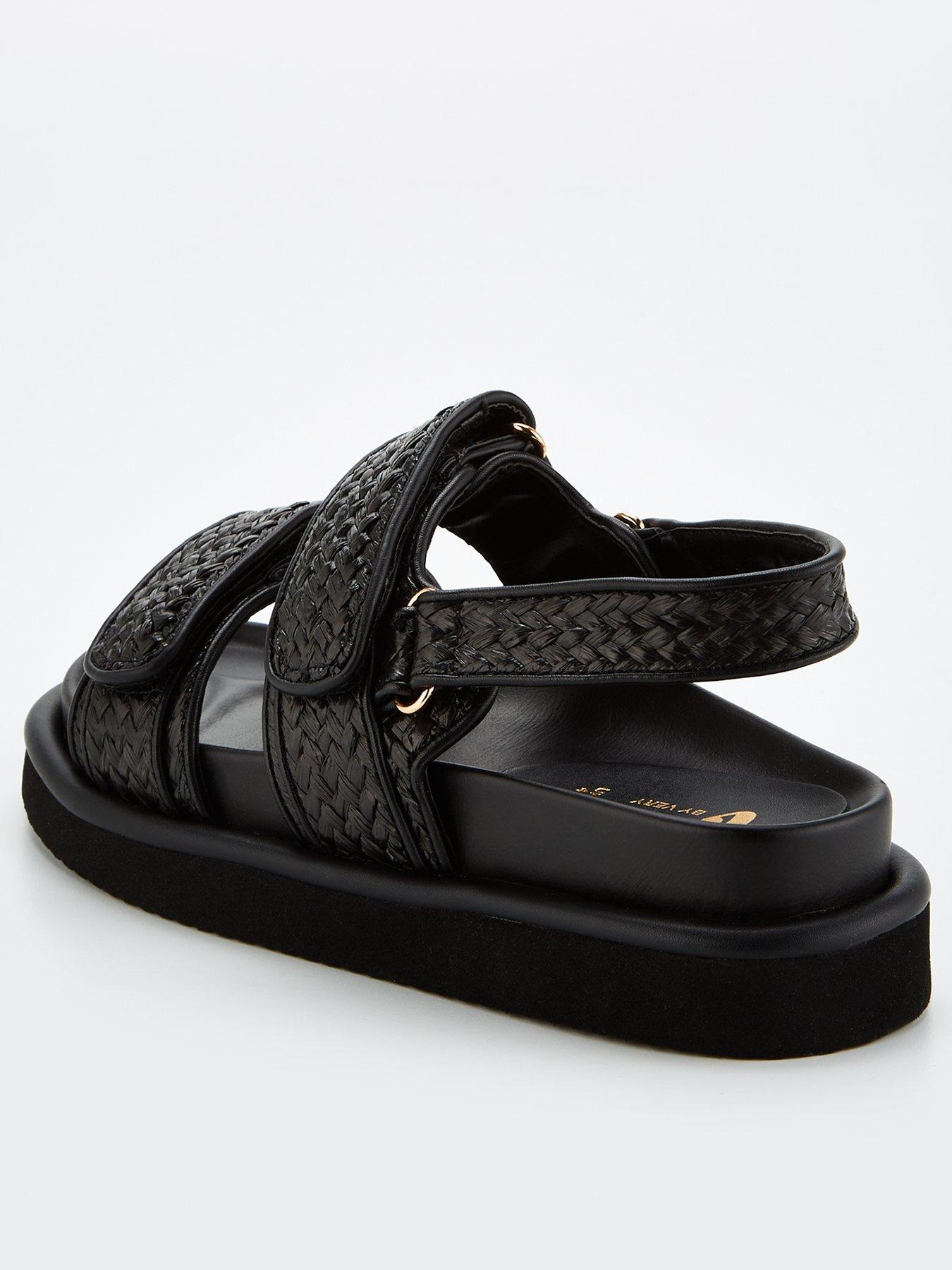 Raffia Chunky Strap Sandal Black