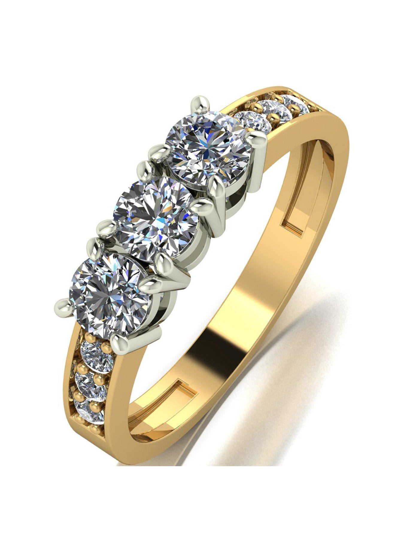 Product photograph of Moissanite Lady Lynsey 9ct Gold 1 00ct Total Moissanite Trilogy Ring from very.co.uk