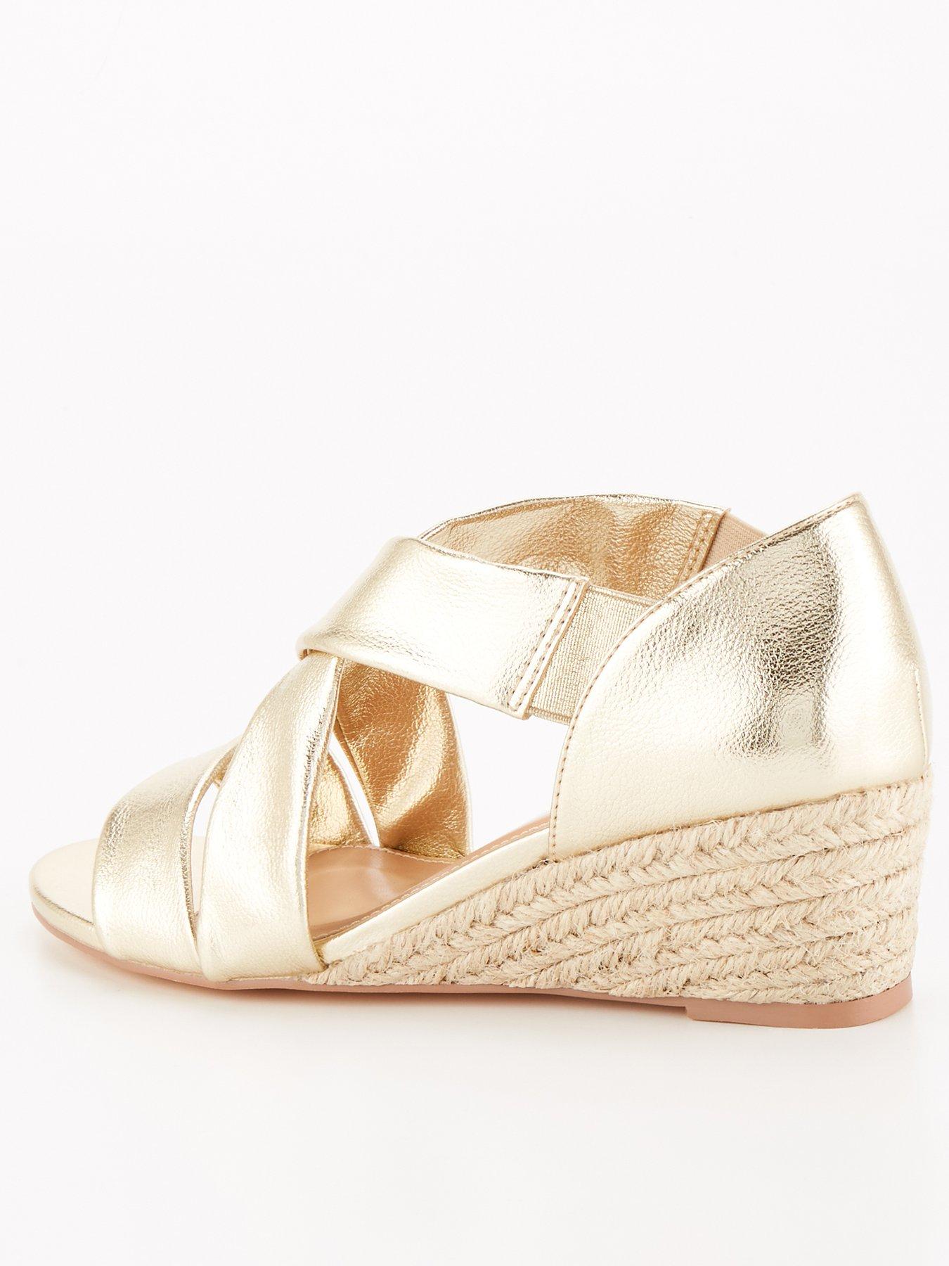 V by Very Wide Fit Strappy Wedge Sandal Gold Very