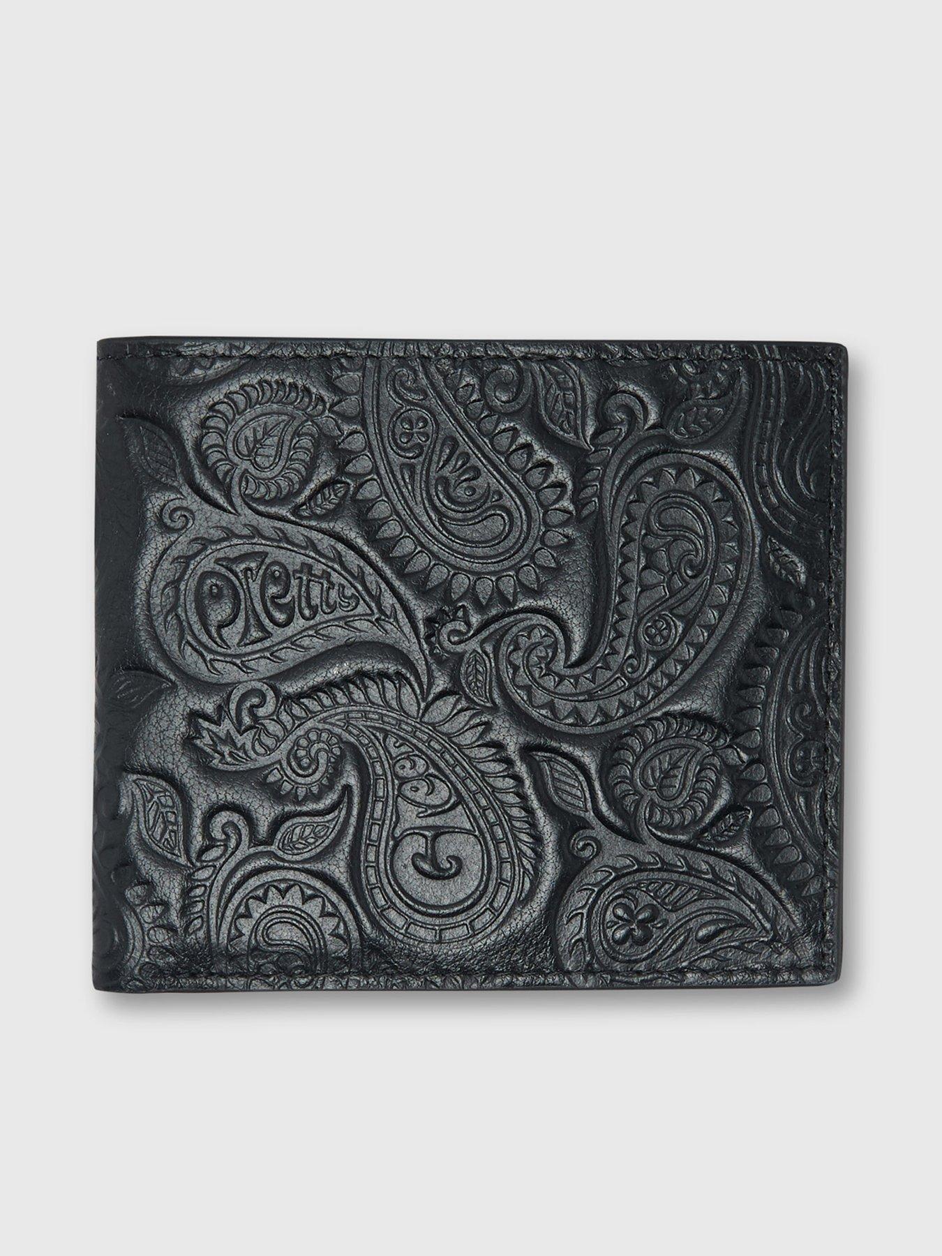 Paisley Embossed Leather Bi Fold Wallet - Black