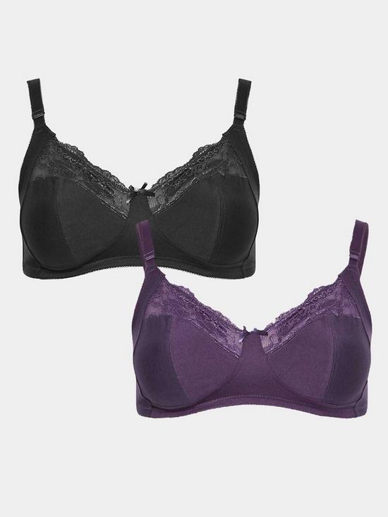 front image of yours-2pk-cotton-lace-non-wire-non-pad-bra