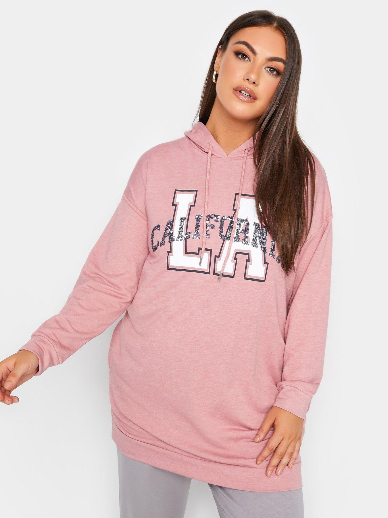 Yours Varsity Slogan Sequin Hoodie Dress - Pink