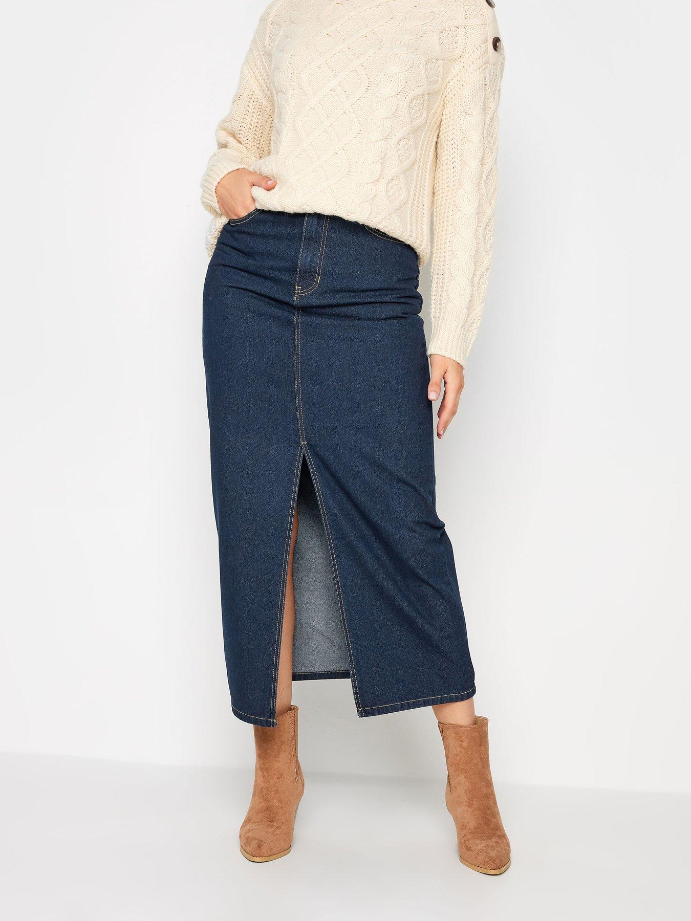 Tall knee 2024 length denim skirt