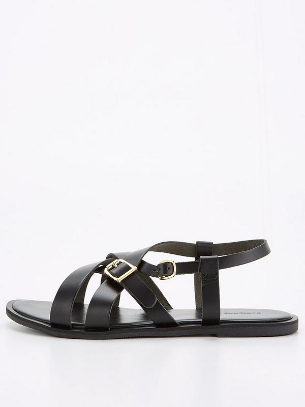 Everyday Wide Fit Leather Buckle Strappy Sandal - Black | Very.co.uk