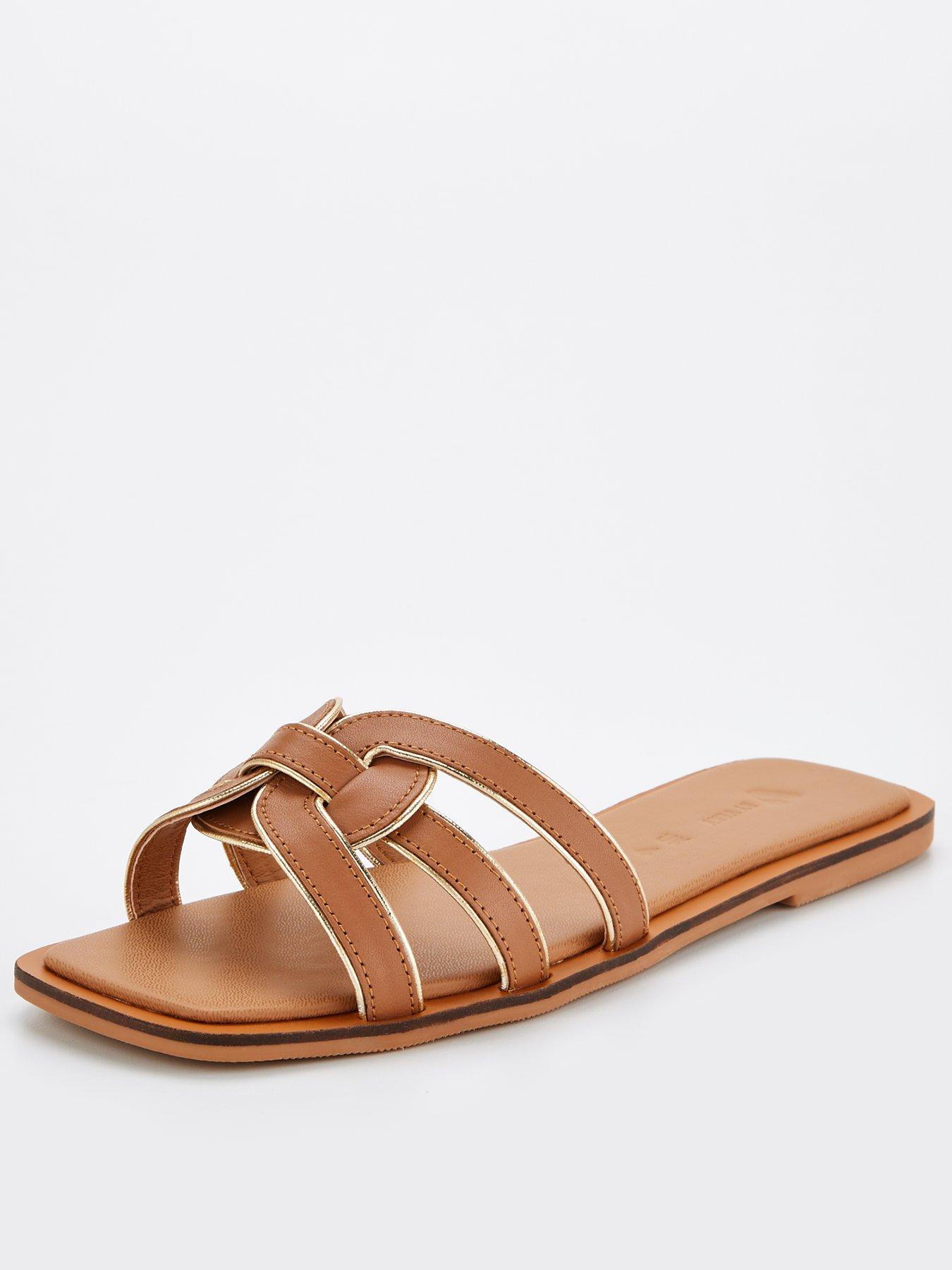 V By Very Leather Loop Slider Sandal - Brown