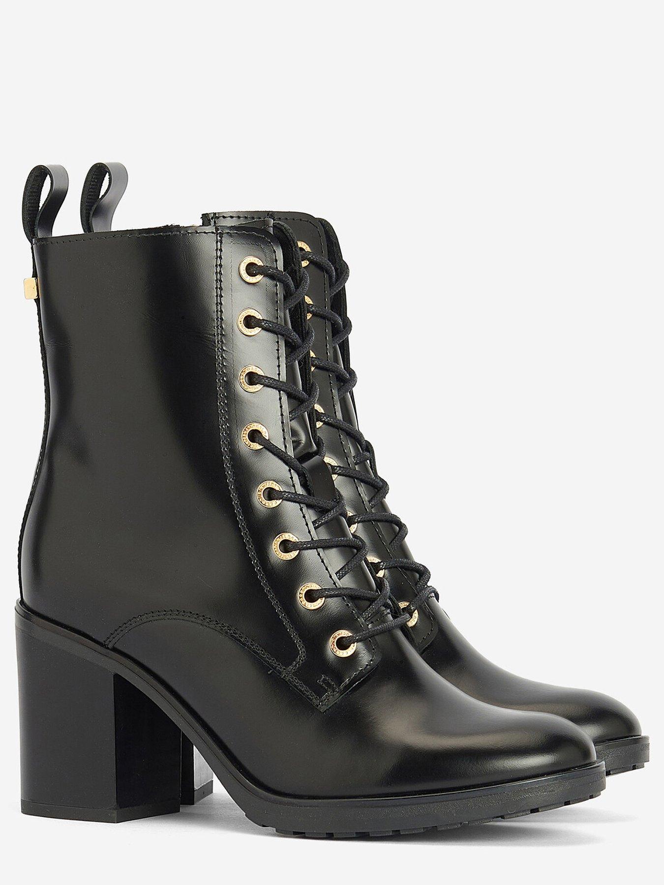 Barbour International Aurora Leather Lace Up Heeled Ankle Boot - Black ...