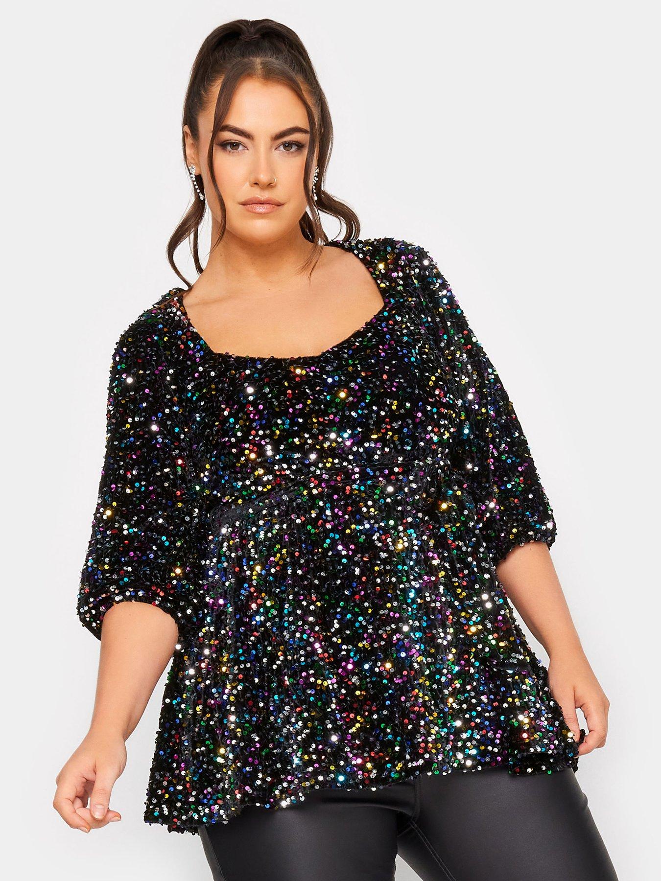 Rainbow sequin store top plus size