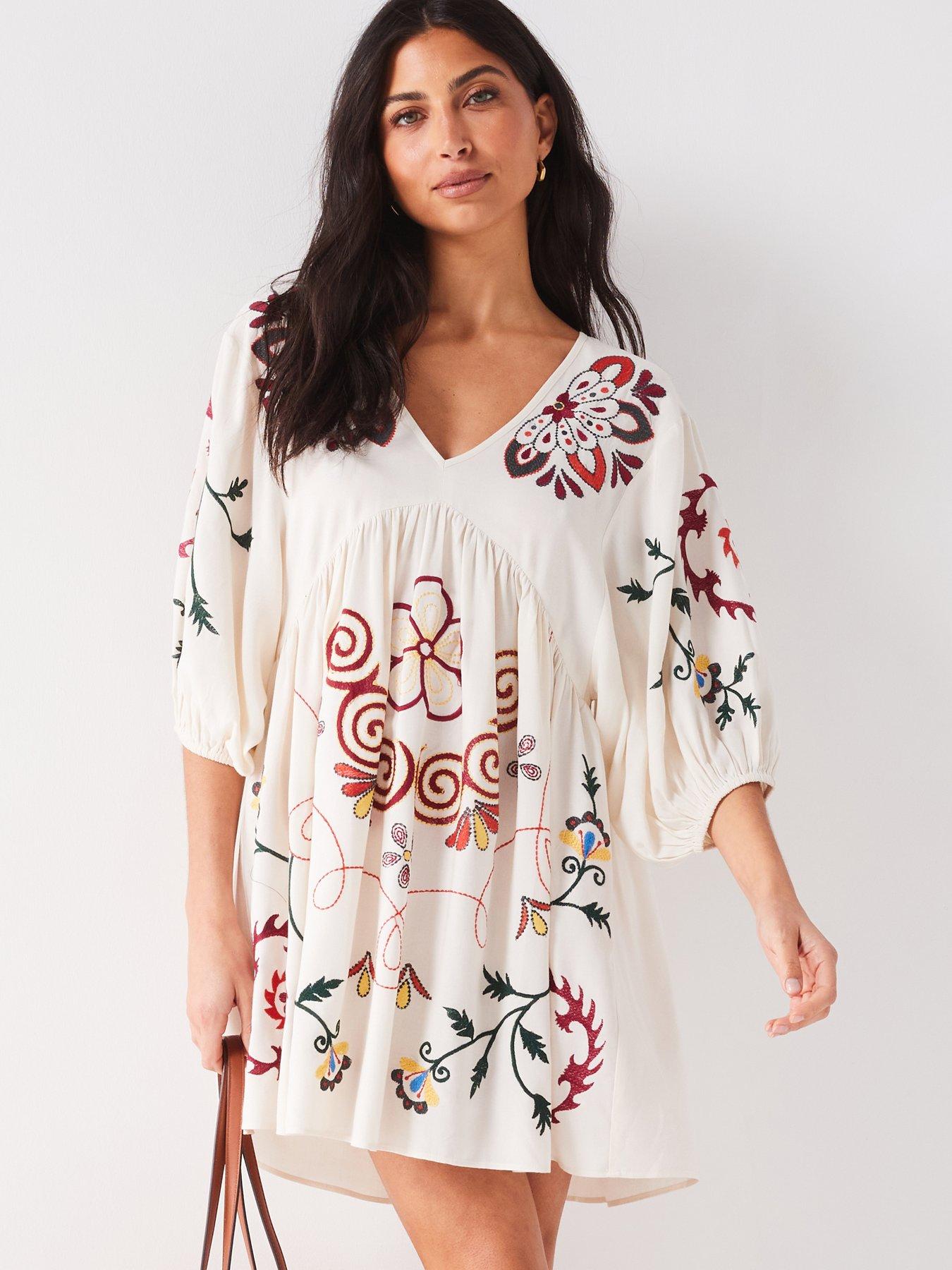 V by Very All Over Embroidered Beach Dress - Multi | Very.co.uk