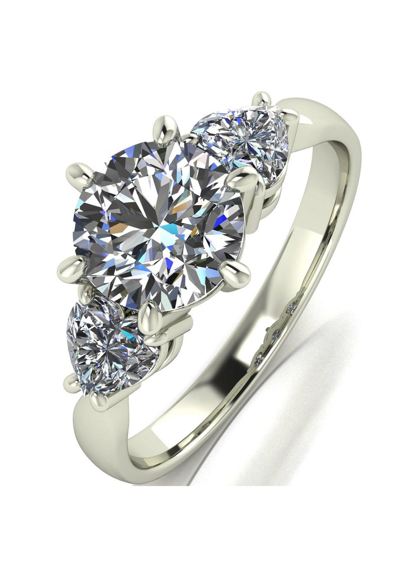 Product photograph of Moissanite 9ct Gold Round Brilliant And Heart Moissanite Trilogy Ring from very.co.uk