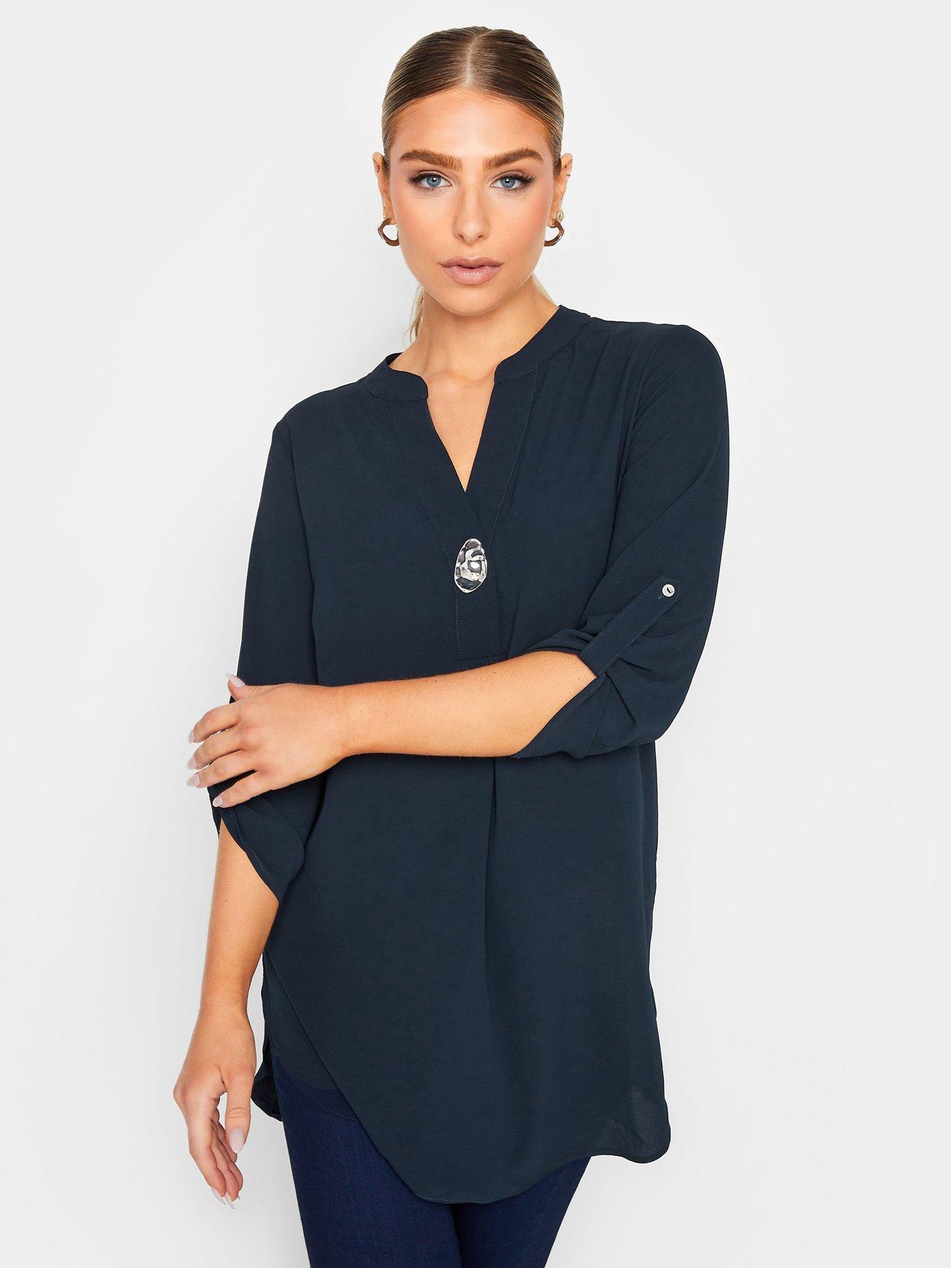 M&Co Statement Button Tab Sleeve Shirt - Blue | Very.co.uk