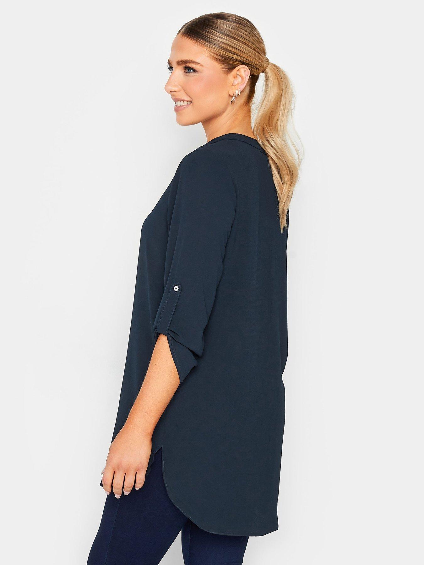 M&Co Statement Button Tab Sleeve Shirt - Blue | Very.co.uk 