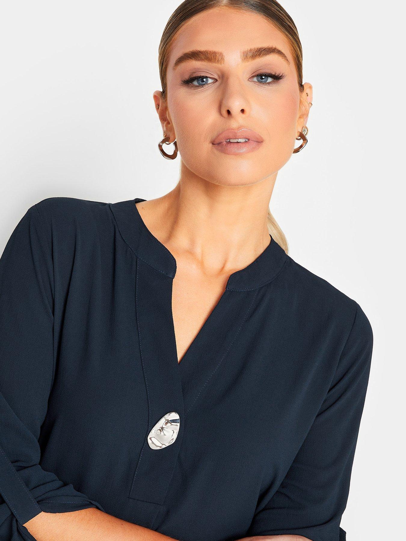 M&Co Statement Button Tab Sleeve Shirt - Blue | Very.co.uk 