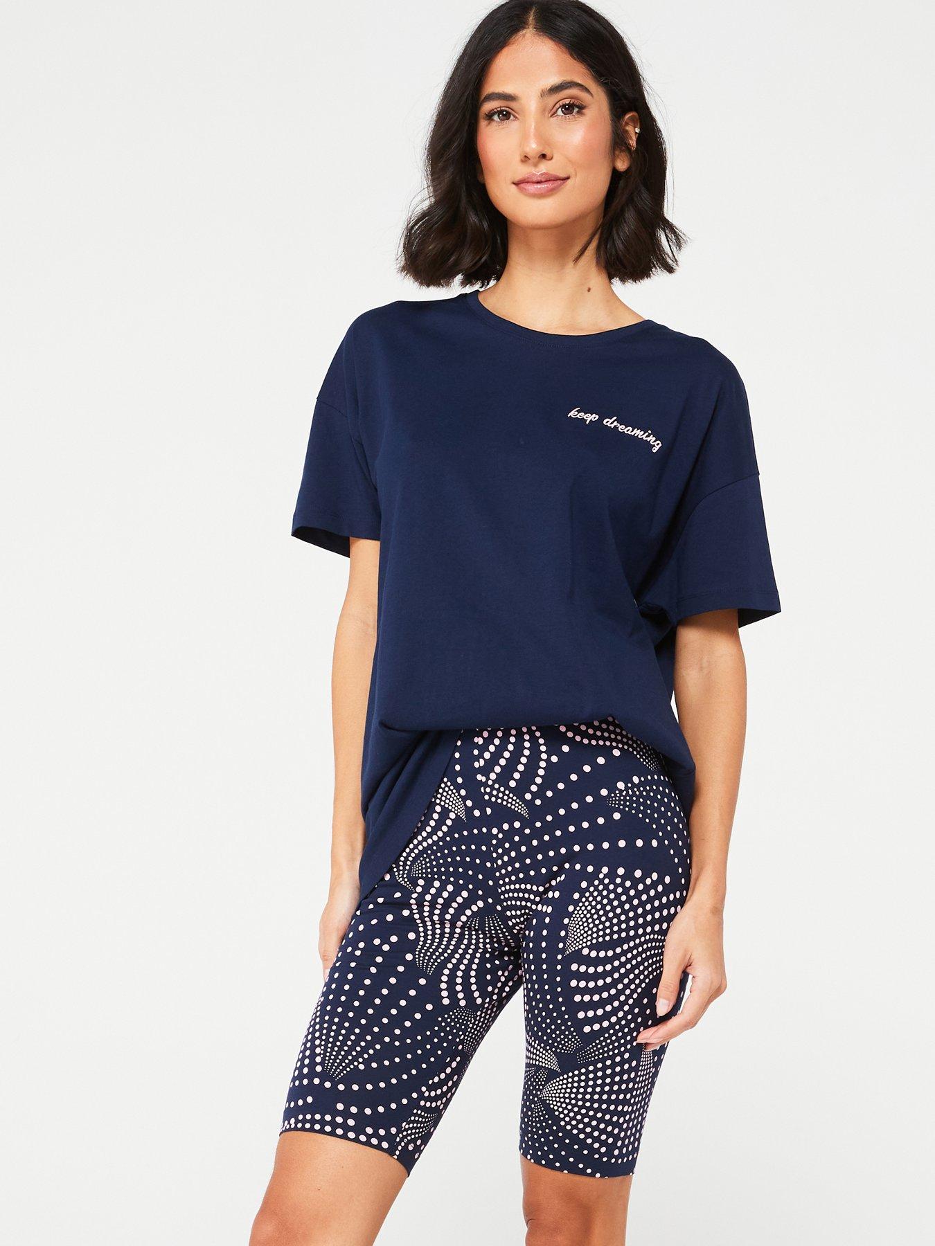 Everyday Longline Top with Cycling Short Pyjama Set Navy