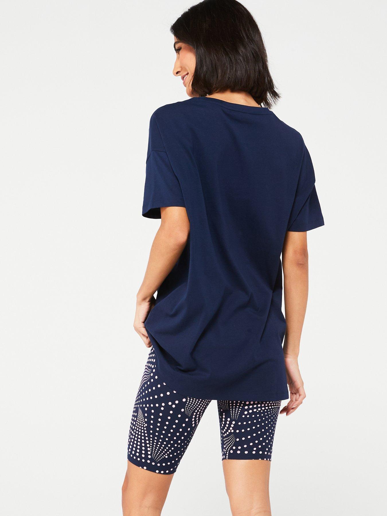 Everyday Longline Top with Cycling Short Pyjama Set Navy