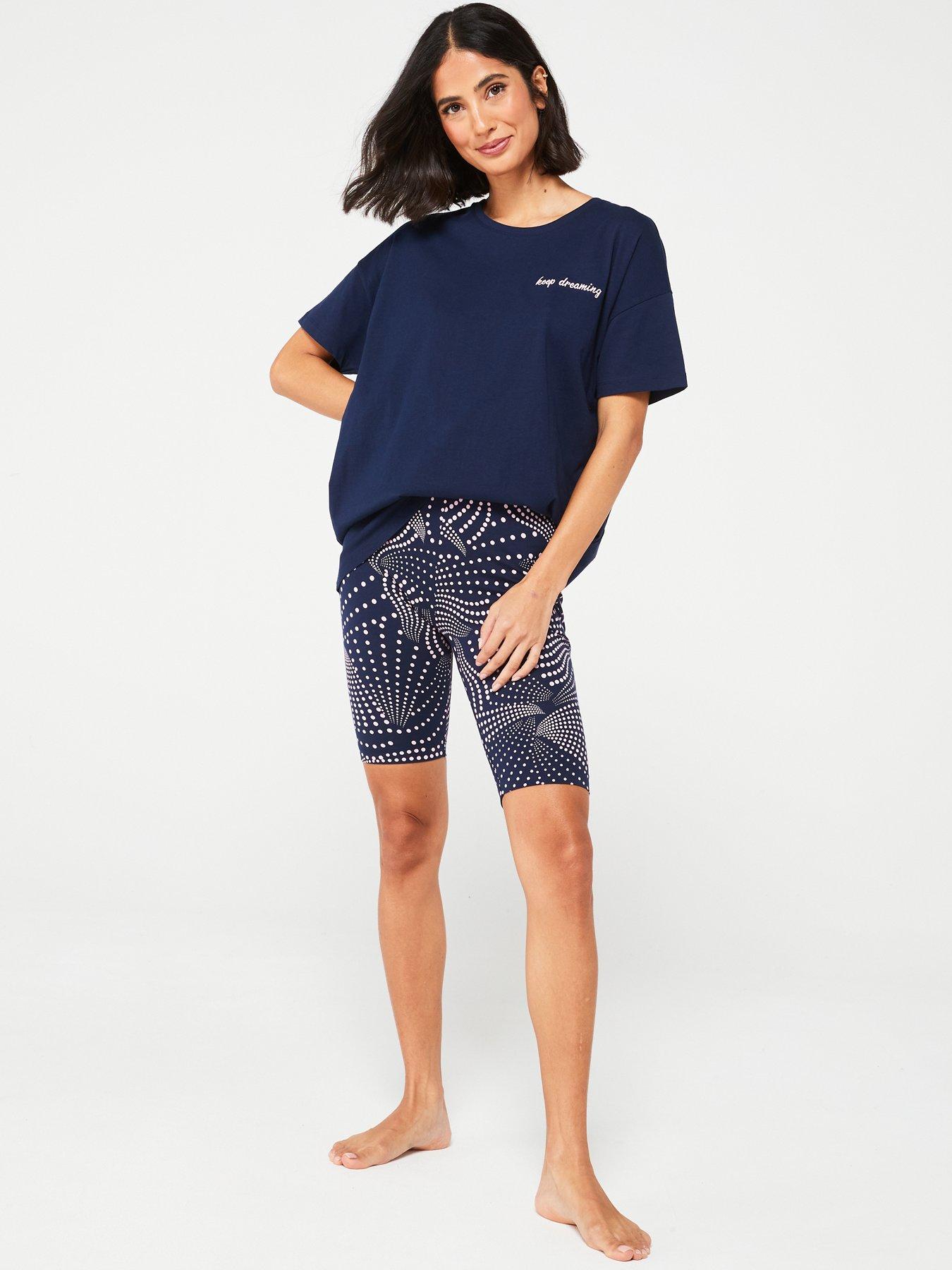 Everyday Longline Top with Cycling Short Pyjama Set Navy