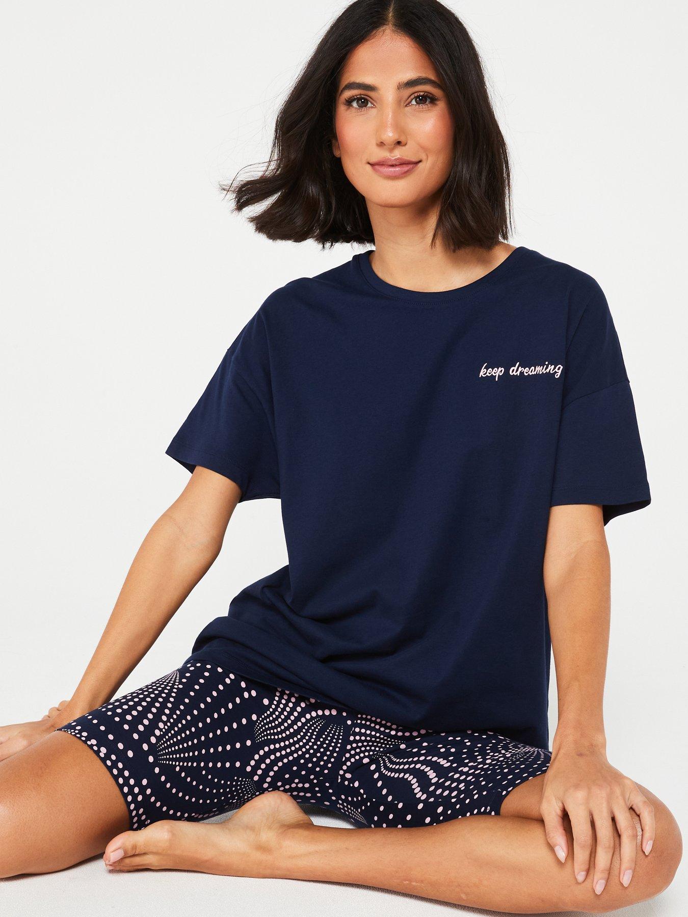 Everyday Longline Top with Cycling Short Pyjama Set Navy