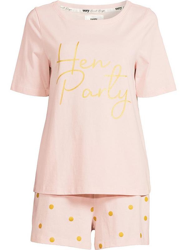 V by Very Hen Party Shorts & T-Shirt Pyjama Set - Pink | Very.co.uk