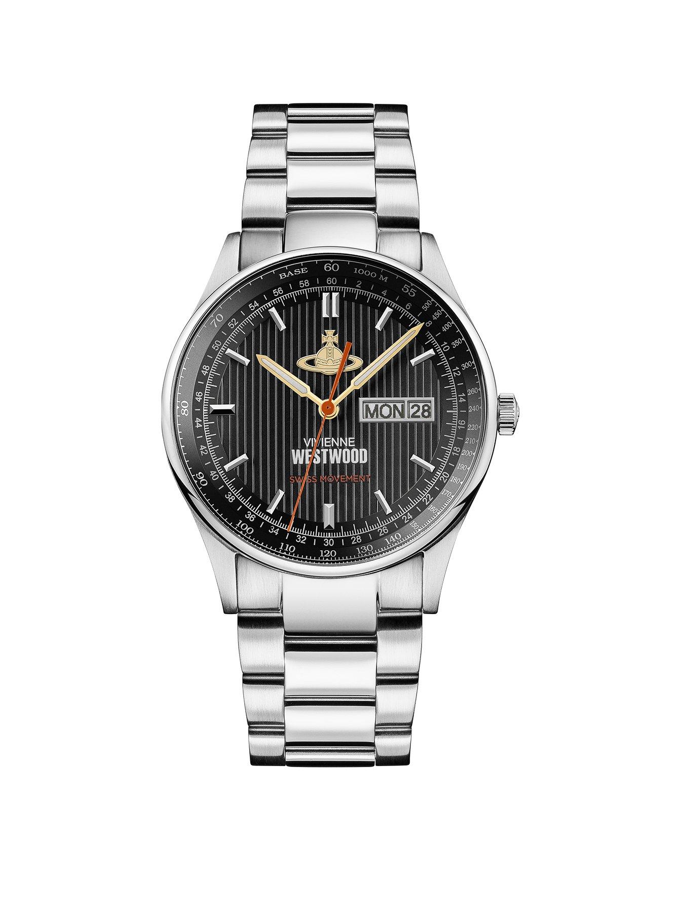 Product photograph of Vivienne Westwood The Cranbourne Gents Quartz Watch With Black Dial Amp Silver Stainless Steel Bracelet from very.co.uk