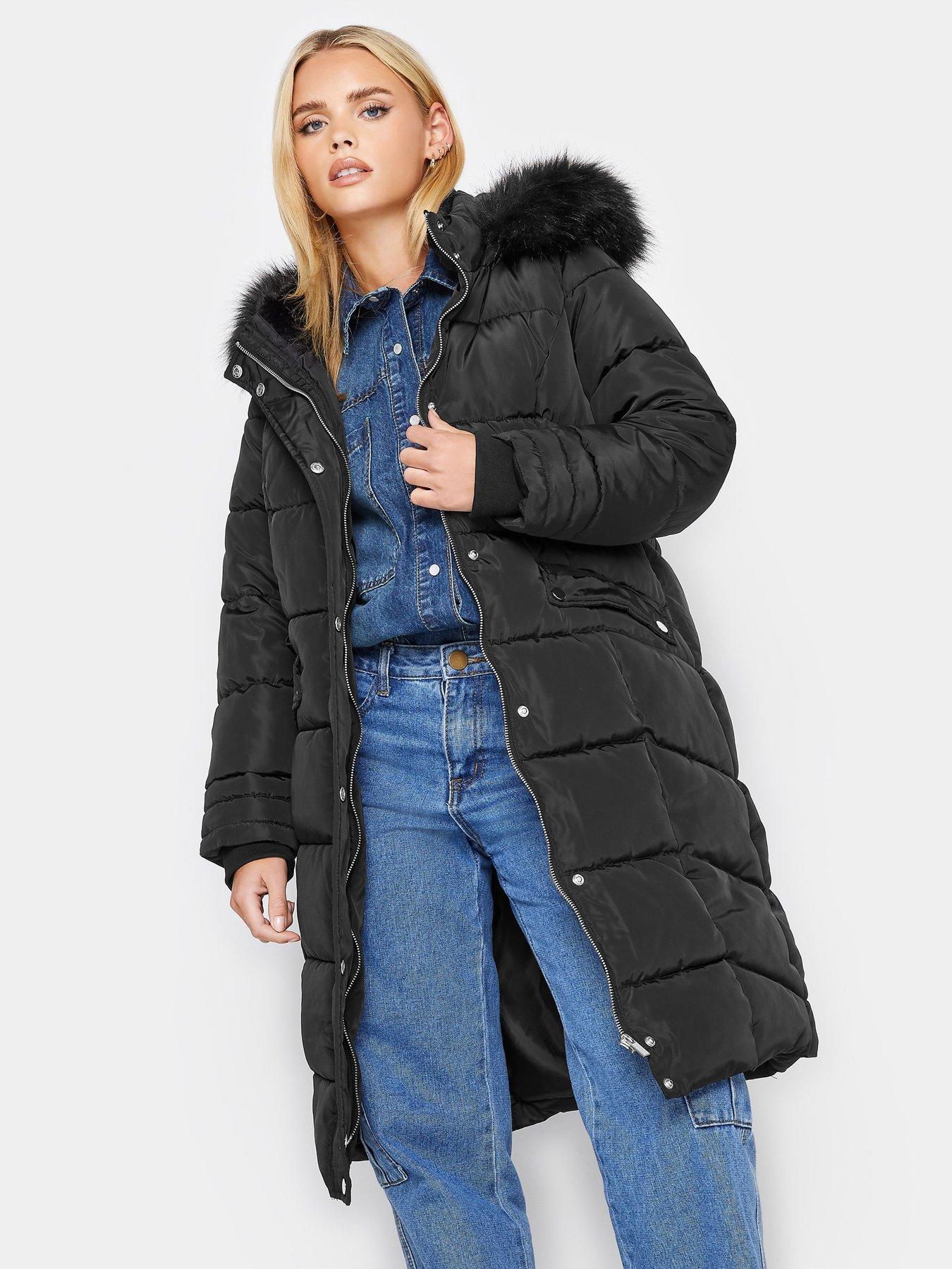 Black Faux Fur Trim Belted Padded Gilet With Hood