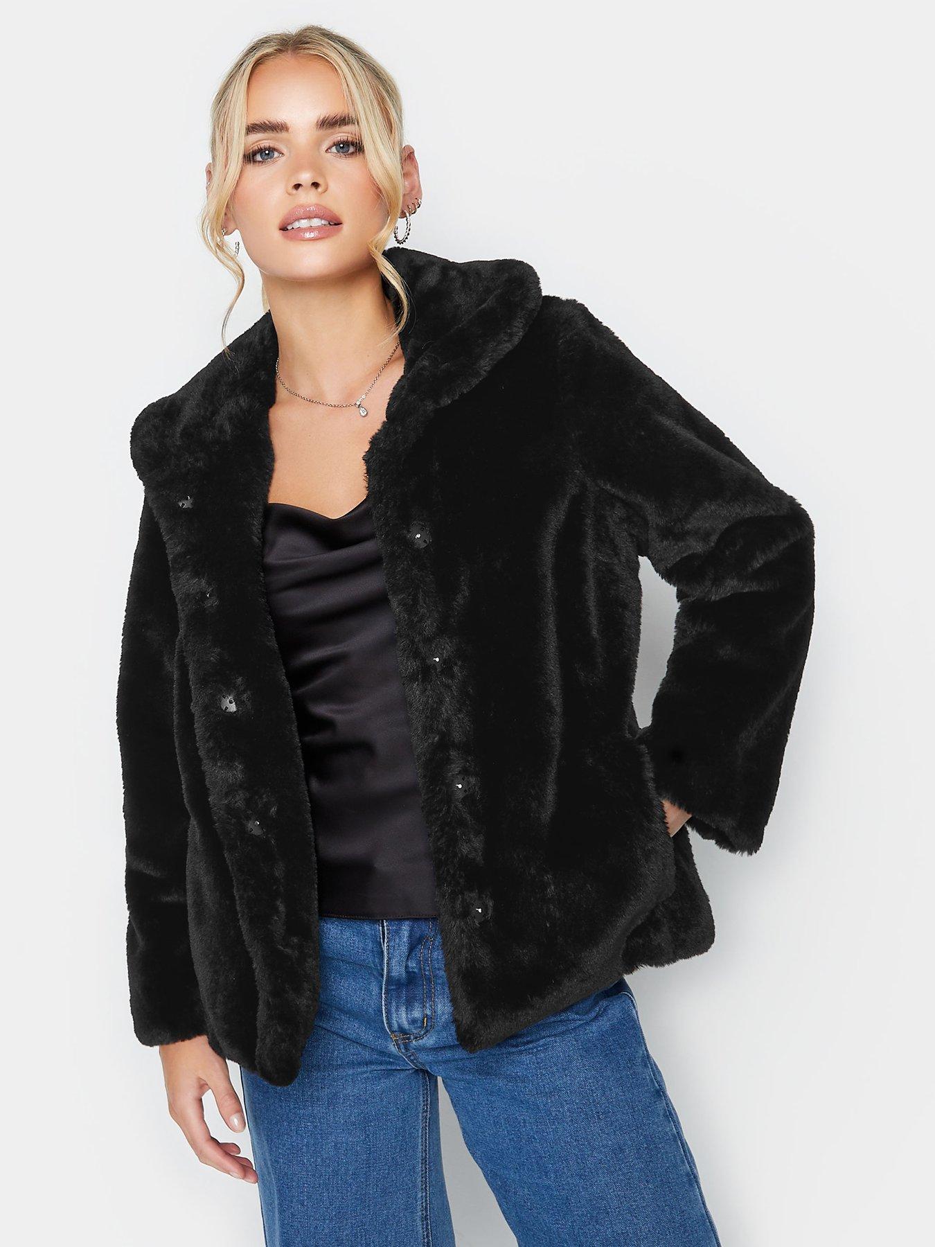 Black faux outlet fur coat petite